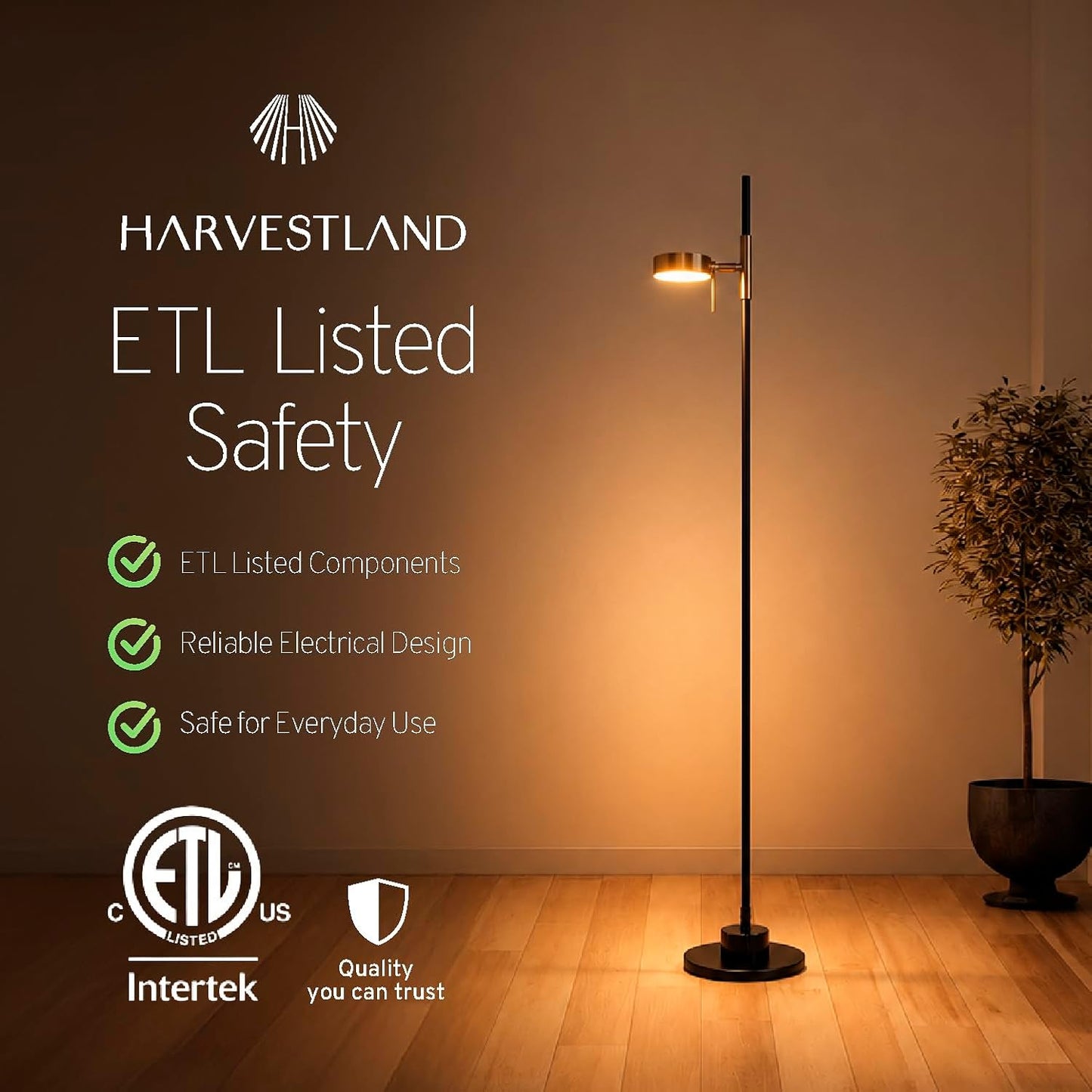 HarvestLand Black Brass Kindle Reading Lamp, Marble-Effect, Adjustable Head | 58'' Standing Reading Lamp, Marble-Look Base, 12W Warm LED Lamp, CRI≥80, LED lamp for Living Room, Bedroom, Office, Reading