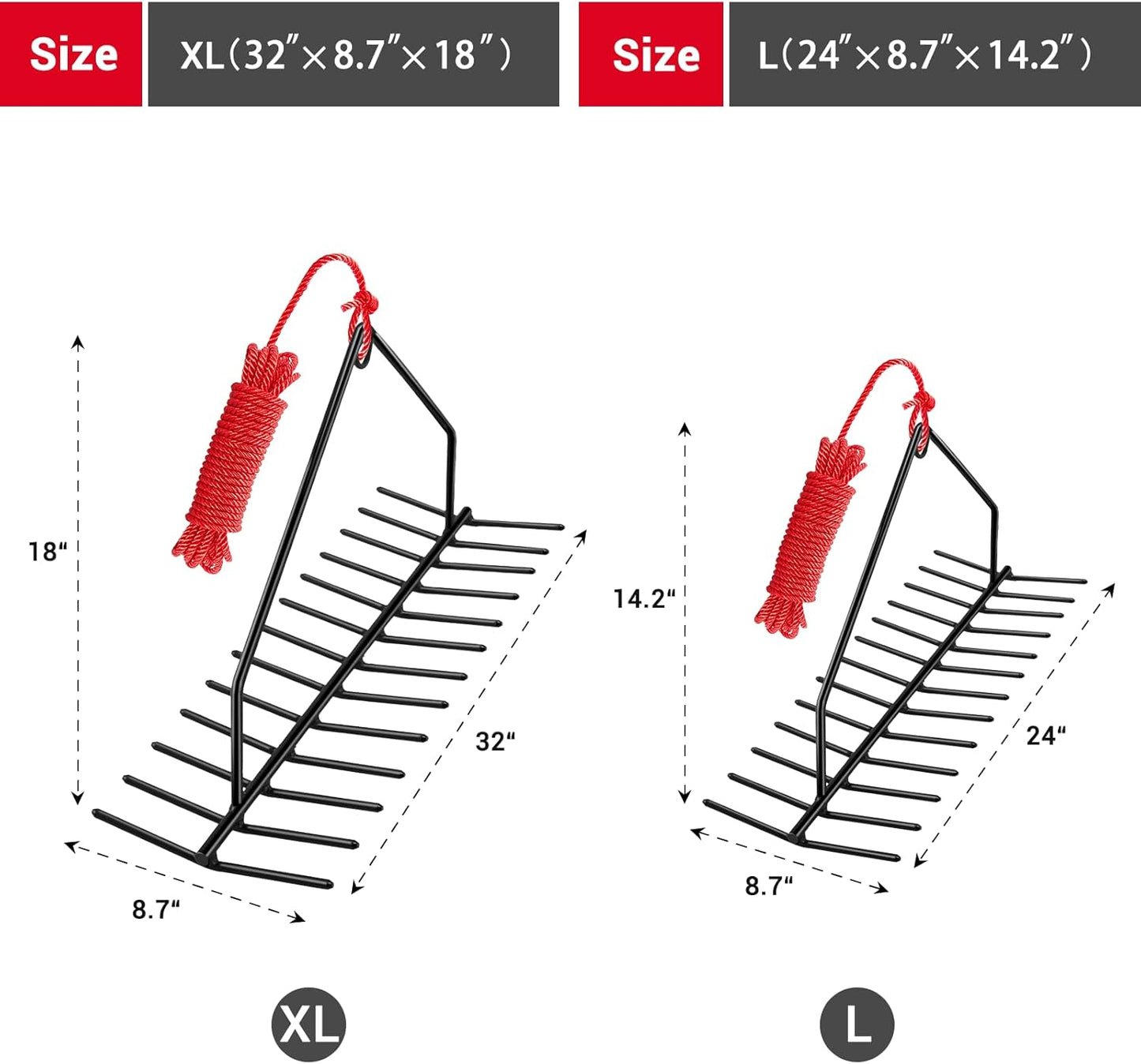 32' Aquatic Weed Rake, 8.6' Steel Rod Lake Weed Cutter, One-Piece Welding, No Assembly Required, Lake Weed Rake for Pond Beach Landscaping, Perfect