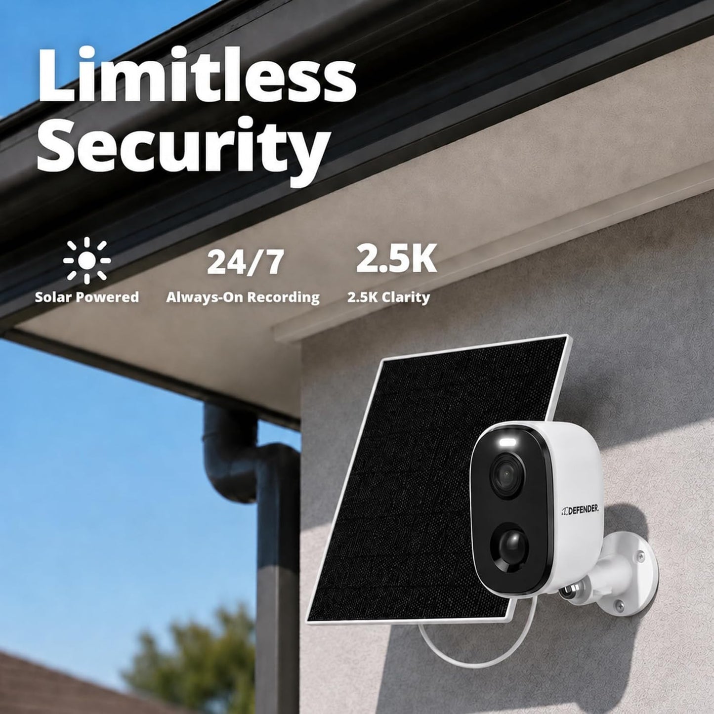 Defender AI 2.5K Solar GO 24/7 Recording (AOV) Wireless Security Camera, AI Human/Pet/Vehicle Detection, Color Night Vision, Two-Way Talk, Setup in 3 Minutes, 5W Solar Panel, ClearVu App, 1 Pack 1 Solar Camera