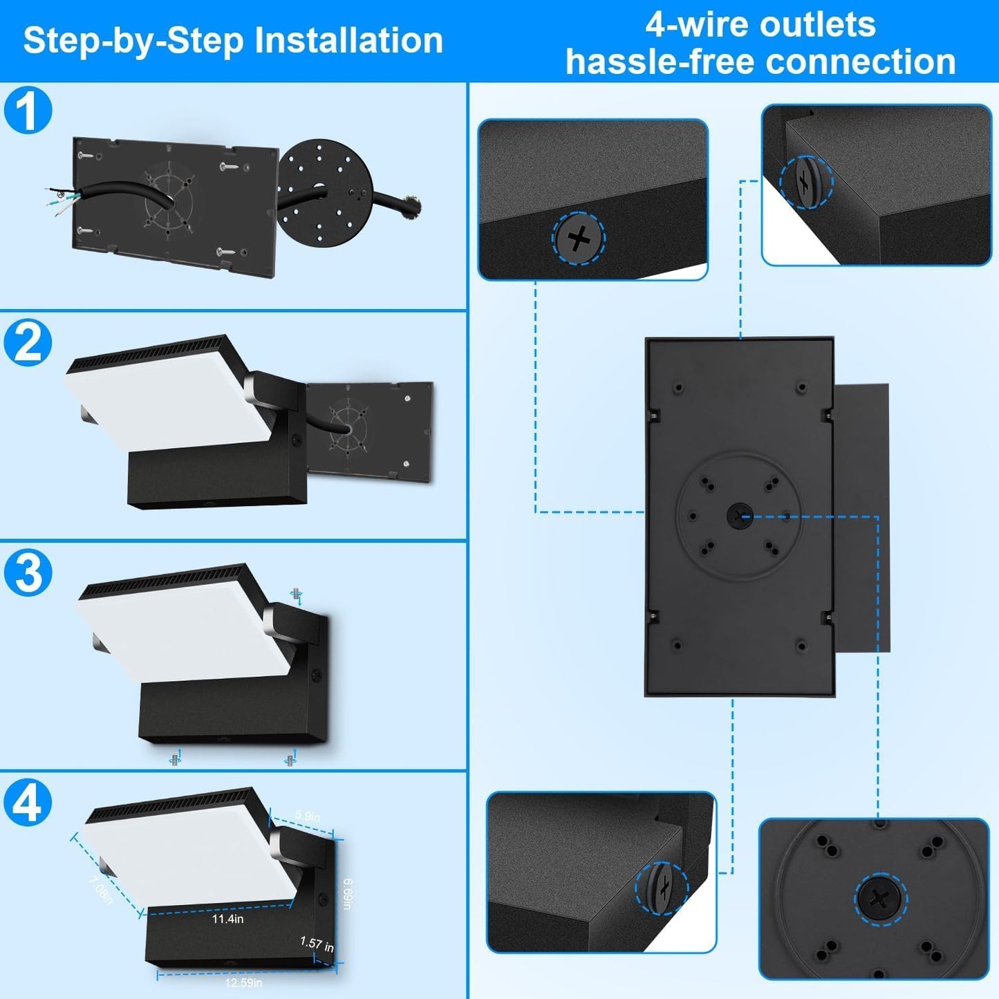 ledmo LED 150W Wall Pack Light Outdoor Switch Control Freely Rotating LED Wall Mount Light 5000K Waterproof Black Modern Flood Security Lighting Fixture for Warehouse Shop Barn Building，4 Pack 150W-4Pack