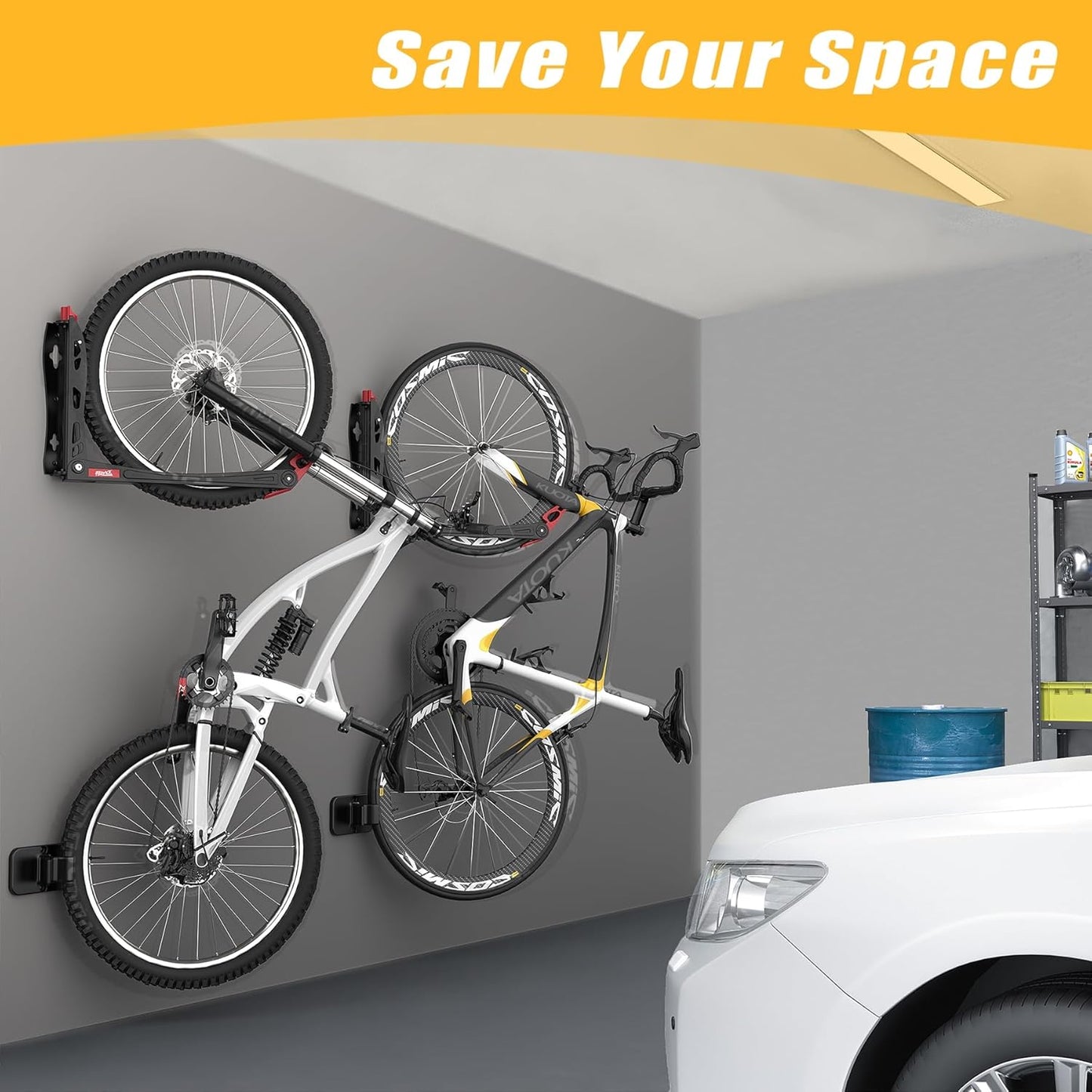 TORACK BIKEPAL No Lifting Swivel Bike Racks, Space Saving Wall Mounted Bike Holder for Garage, Vertical Bike Wall Hangers for Home Bike Storage