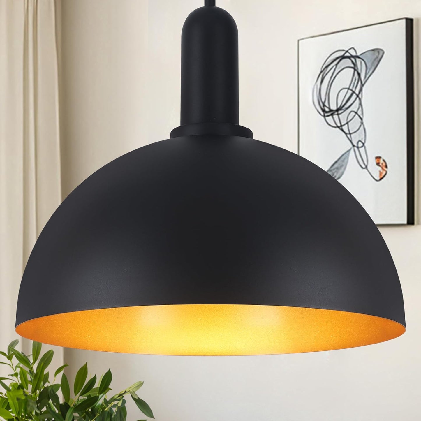 17.7' Black Dome Pendant Light Industrial Large Pendant Light Fixtures Adjustable Vintage Chandelier Farmhouse Kitchen Island Pendant Light for