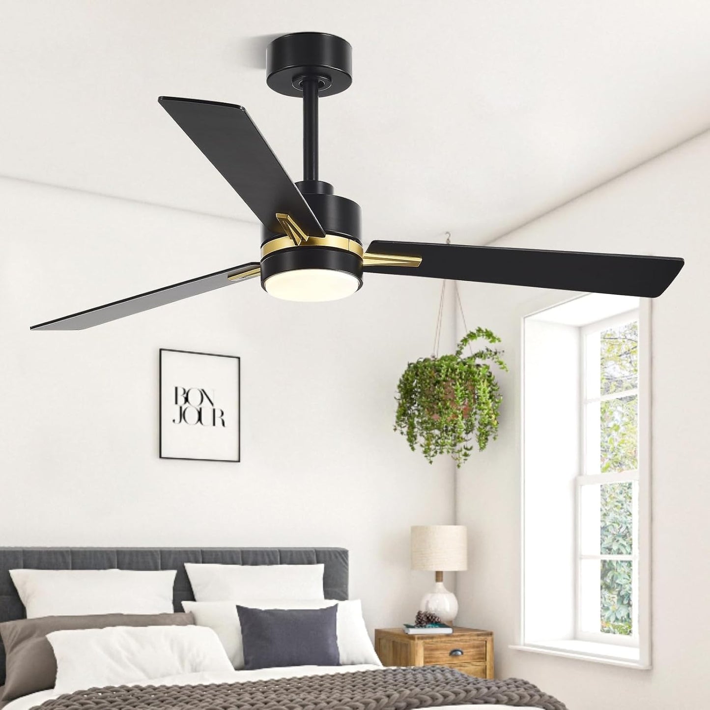 Conciseer Morden Ceiling Fans with Lights,52 inches Ceiling Fans with Remote for Bedroom Living Room Kitchen, 3 Blades 6 Speed Reversible Quiet DC