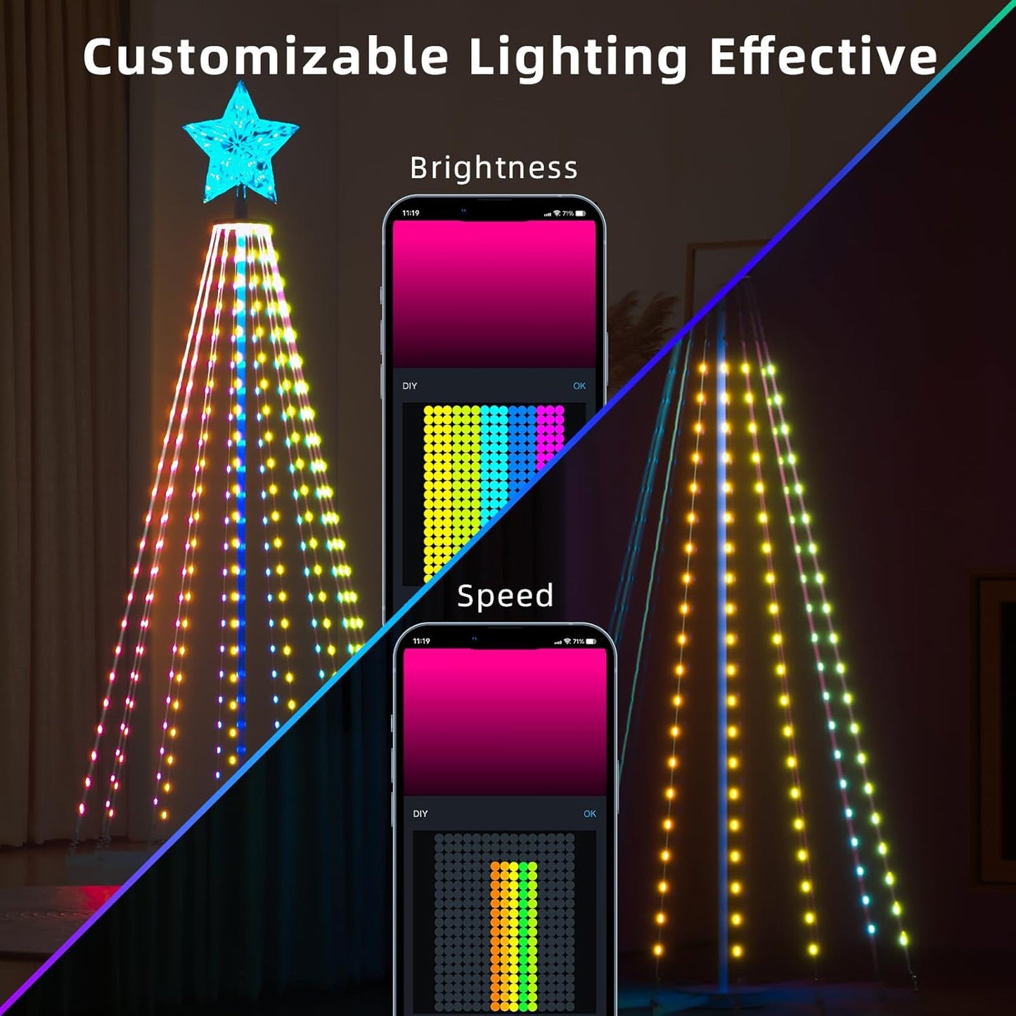 Lphianx Christmas Tree with Lights, 355 LEDs 2.4M Height, 2 DIY Mode, 30+Sence, Color Changing Sync Musical APP & Remote Control Indoor Outdoor