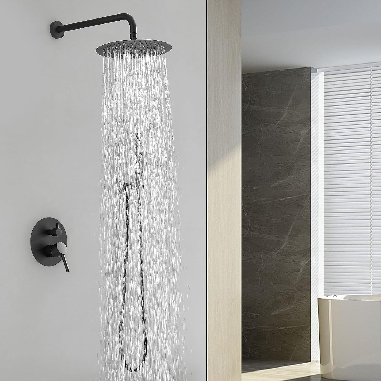 BESy Shower System with 10 Inch Round Rain Shower Head and Handheld Wall Mounted, High Pressure Rainfall Shower Faucet Fixture Combo Set with 2 in 1