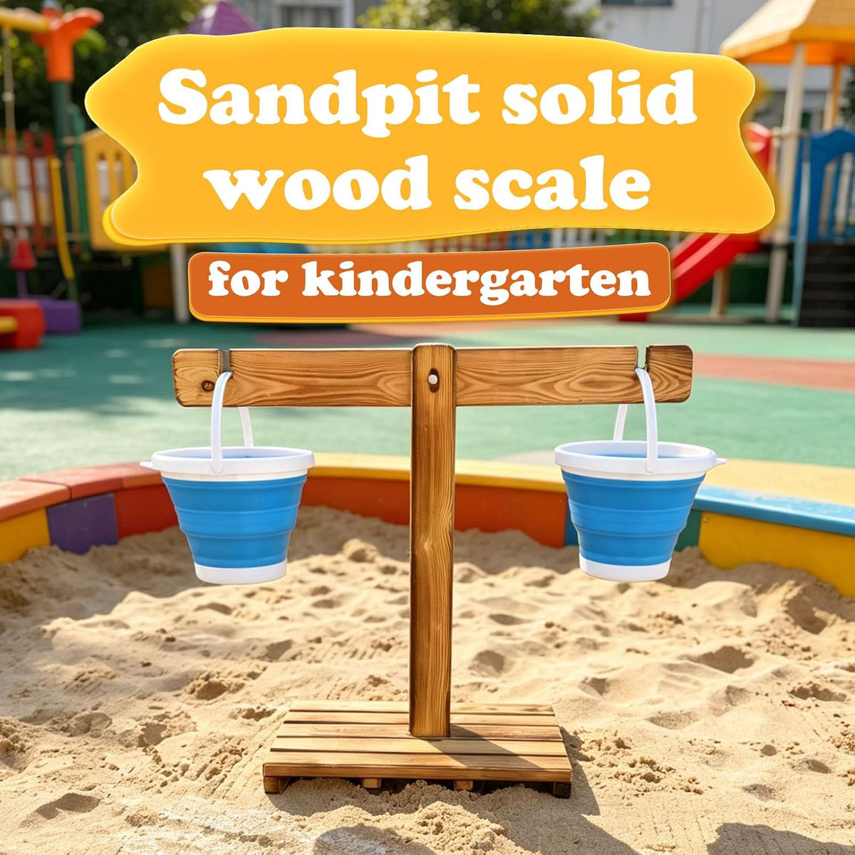 Preschool Sand Balance Scale Toy, Wooden Sand Table Balance Scale, Preschool Sensory Math Manipulative for Kids Ages 4-8, Pre-K Kindergarten Outdoor Sandpit Measuring Toy