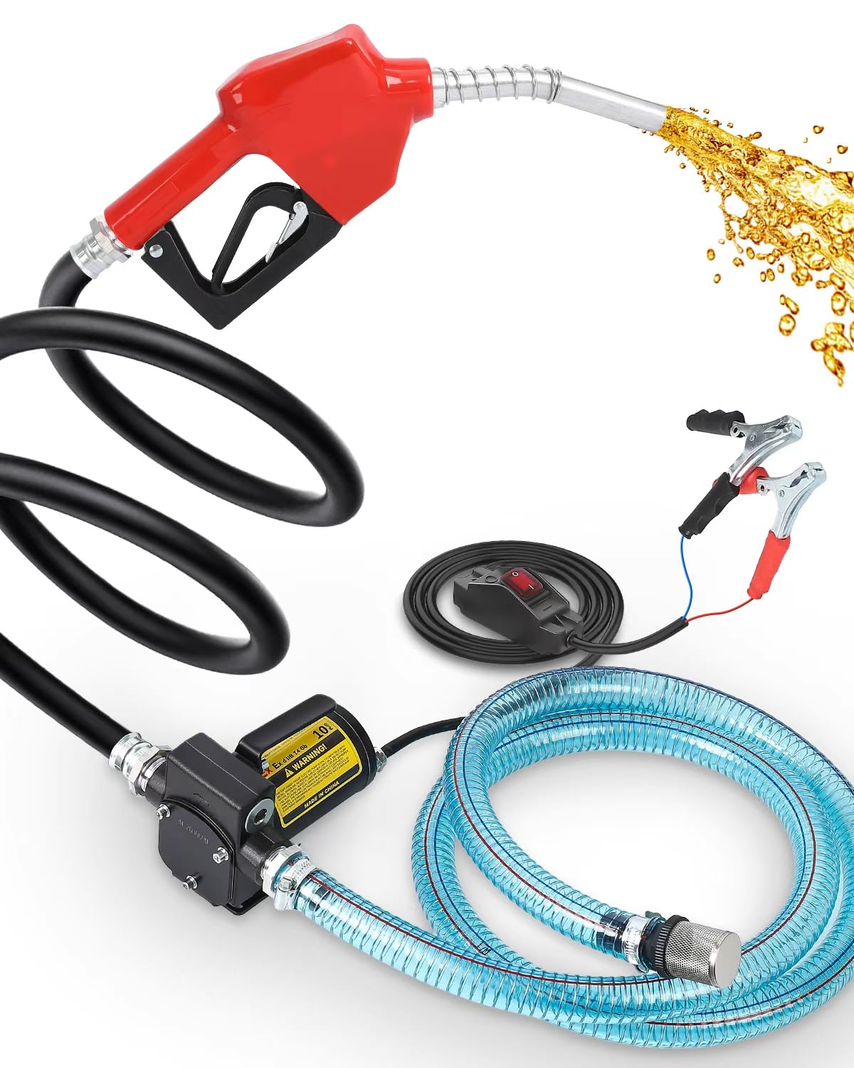 12V 10 GPM Electric Fuel Transfer Pump with Auto Shut-Off Nozzle