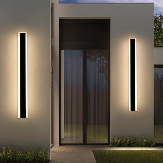 2 Pack Outdoor Wall Sconce Light, 31.4inch Modern Black Exterior Porch Light, 3 Color Lights 3000K/4500K/6000K,