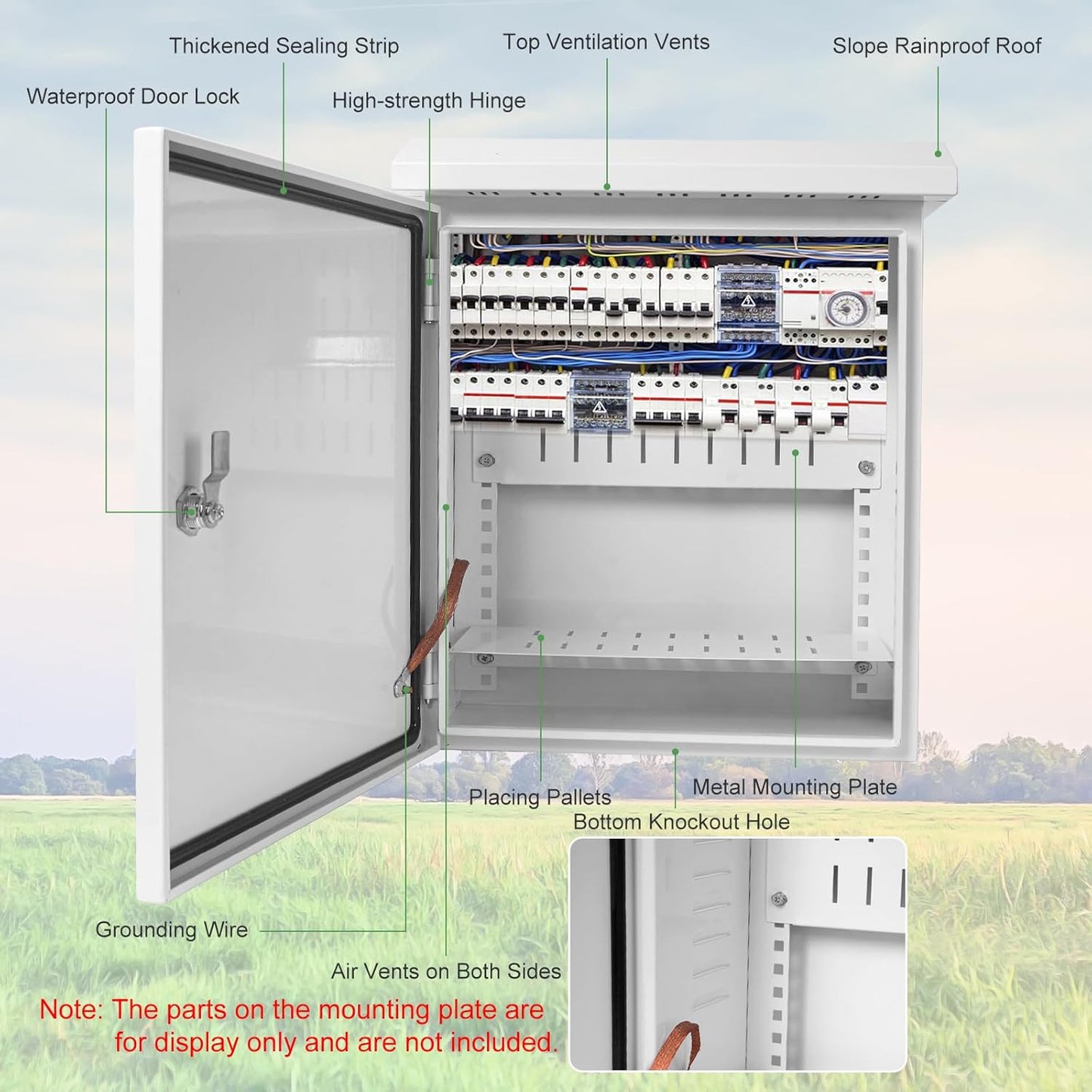 Yeaborn Outdoor Electrical Box 20'' x 16'' x 8'' One-Piece Ventilation Design Electrical Enclosure Box IP65 Waterproof Electrical Cabinet Street