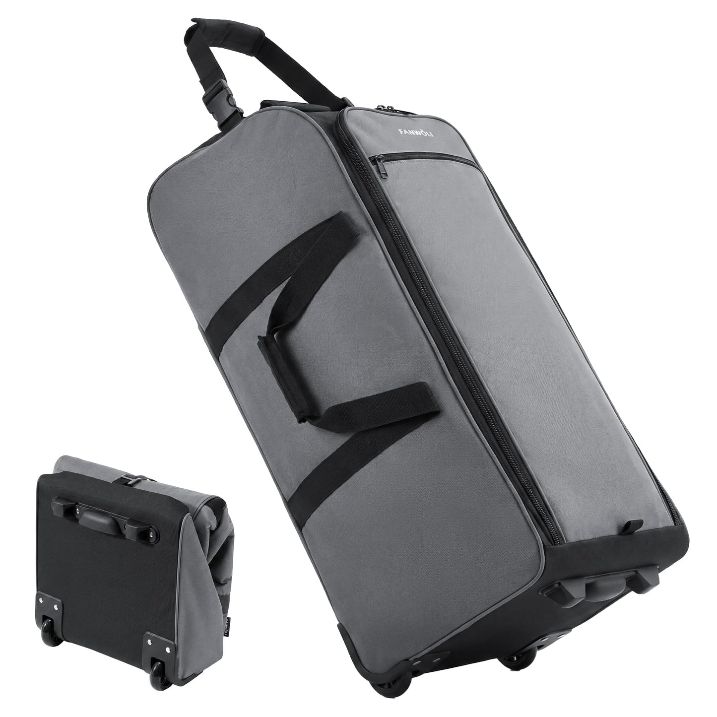 Rolling Duffel Bag with Wheels, 33" 120L Extra Large Durable Foldable Travel Duffle Luggage, Heavy Duty Collapsible Bag with Adjustable Handle & 8 Pockets for Travel Camping Moving Gray 120L