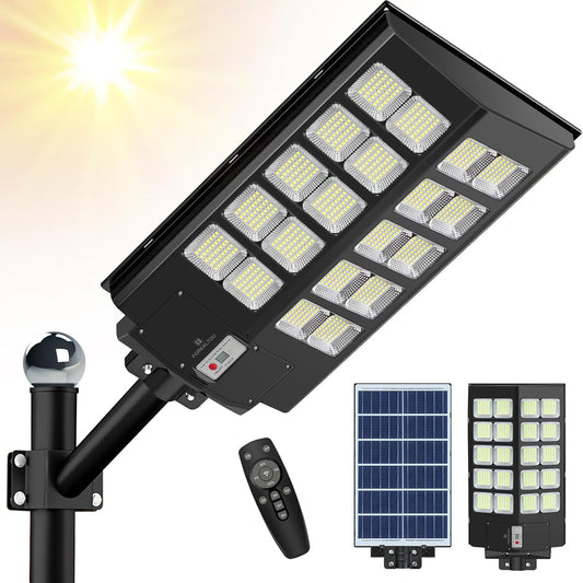 forealtou 1500W Solar Street Light Outdoor 8000K LED Solar Flood Light Dusk to Dawn, IP67 Waterproof 18000LM Solar Powered Outdoor Lights Motion