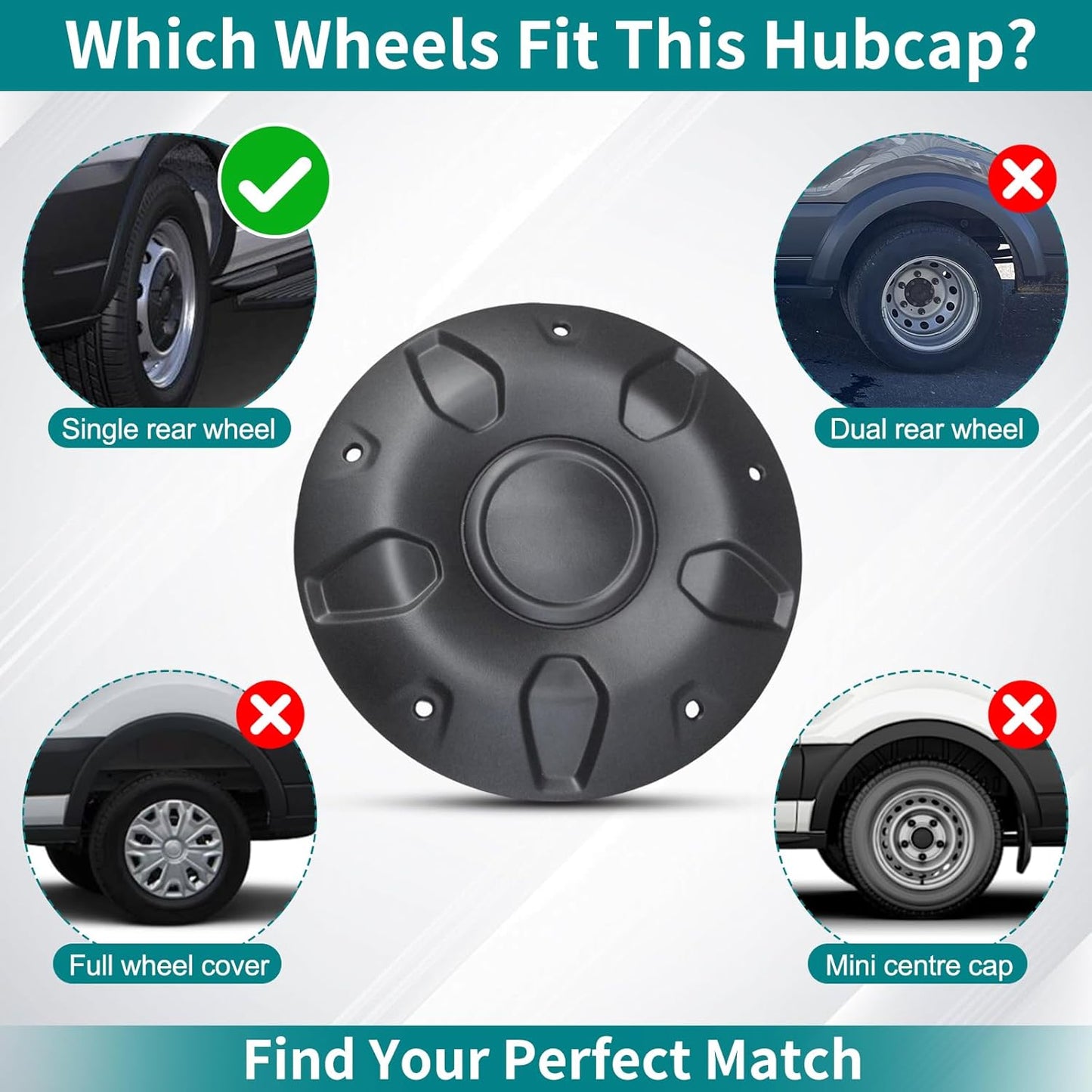 Set of 4 Hubcaps 16-inch Steel Wheel Black Center Caps for Ford Transit 150 250 350 350HD Single Rear Wheel 2015-2025 PA6 & 15% Glass Fiber 5 Stud Steel Wheel Hub Covers