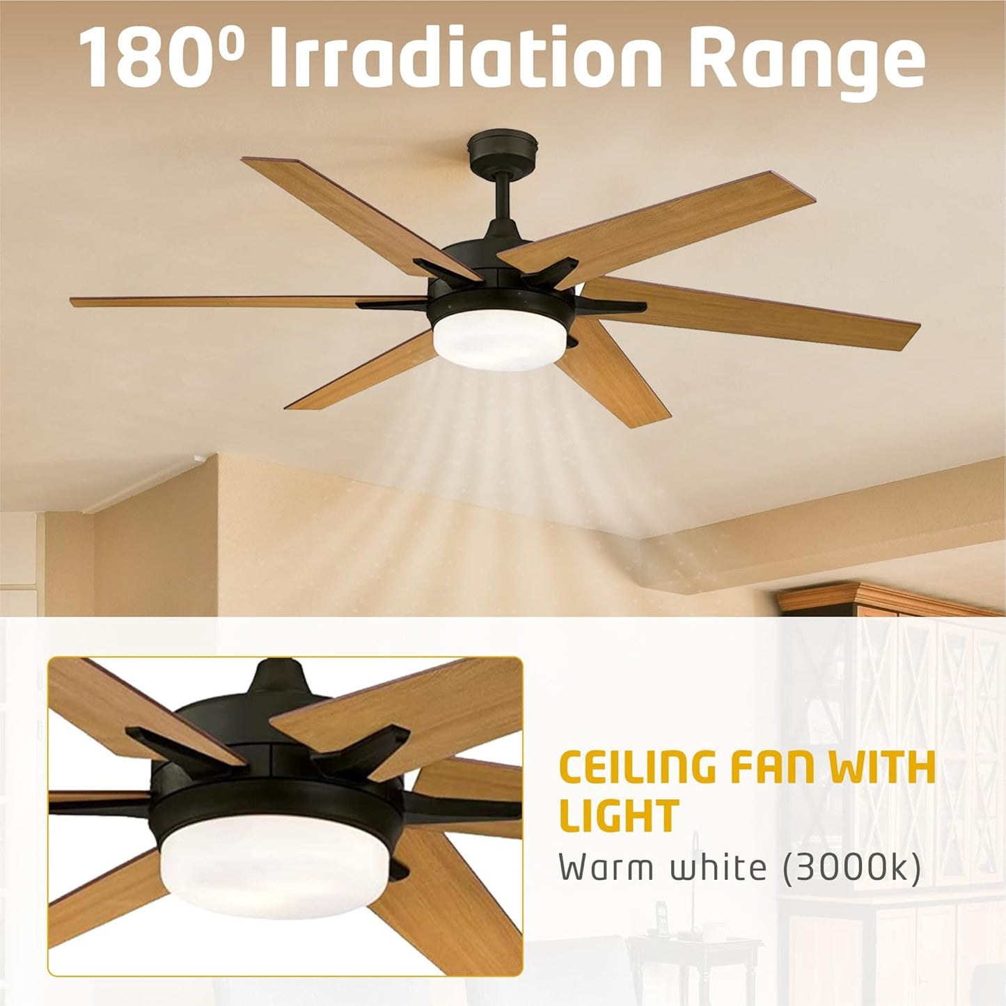 Ciata 60-inch Ceiling Fans with Lights  Smart Ceiling Fan for Bedroom/Living Room  Advanced Ceiling Fan with Remote Compatible with Alexa/Google Home