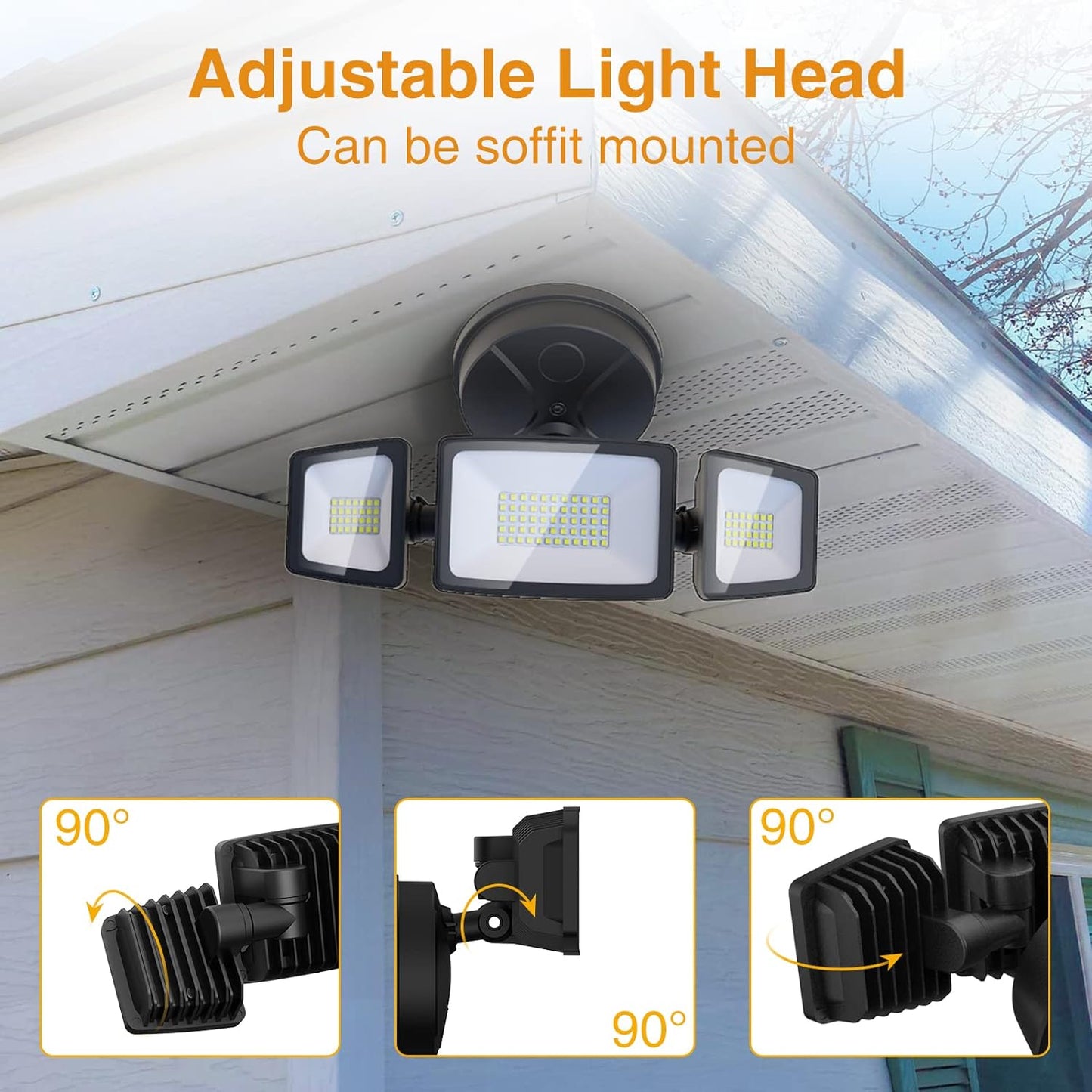 Onforu 60W Flood Lights Outdoor, 4 Packs 6000LM Super Bright Security Lights, 3 Adjustable Heads, IP65 Waterproof, 6500K Wall Mount Exterior LED