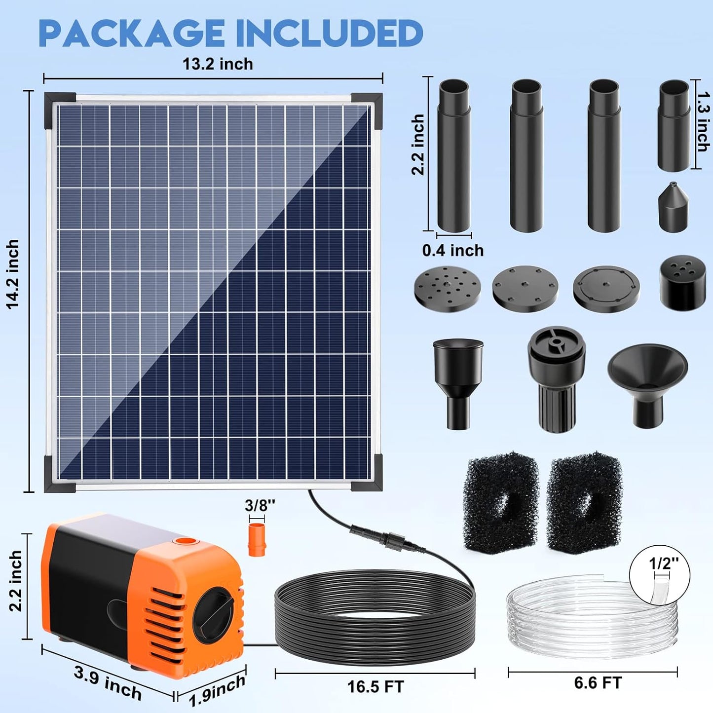 Antfraer 25W Solar Pond Pump, Solar Water Fountain Pump with 410GPH Adjustable Flow, Solar Water Pump with 7 Nozzles, 6.6ft Tubing, Dry Run Protection for Garden, Ponds, Waterfall, Fountain 25W Solar Pond Fountain