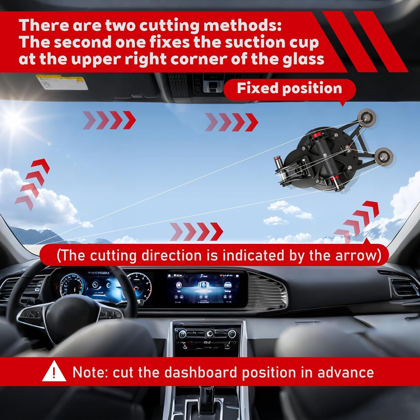 Auto Windshield Removal Tool Kit, 6 Inch Suction Cup, Dual Cutting System