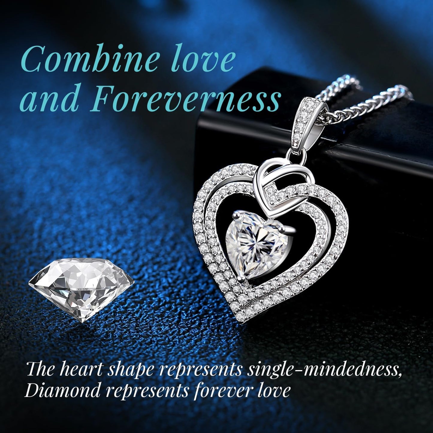 OOBEE Moissanite Diamond Necklace Valentine's Gifts for Women, 925 Sterling Silver Fine Jewelry, Heart Pendant Necklace Birthday Anniversary