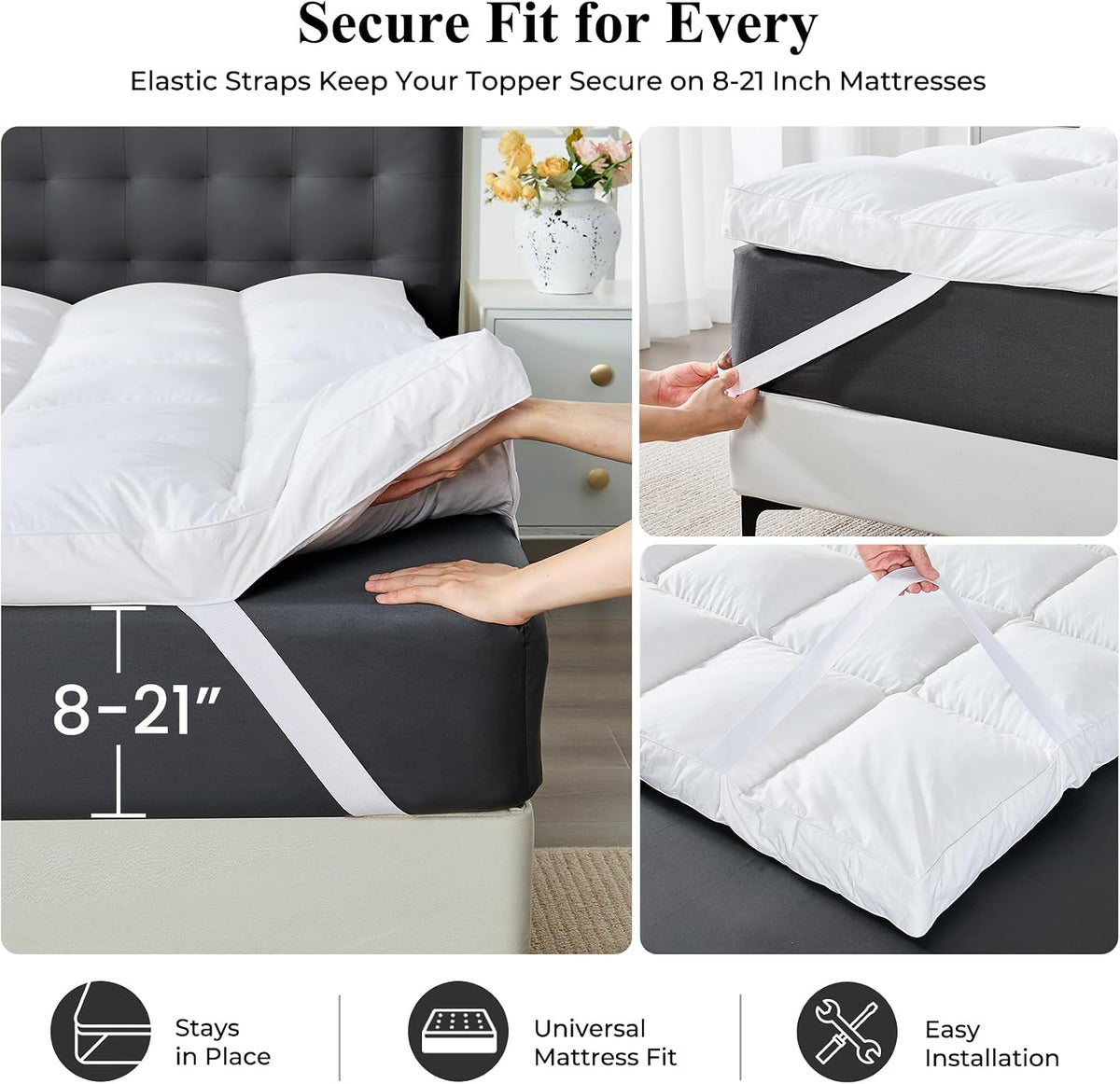 3 Inch Down Mattress Topper Queen, Goose Down & Feather Shredded Memory Foam Feather Bed Mattress Topper, Triple-Layer Downproof Pillow Top, 100% Cotton Cover, Elastic Straps, 60x80 Inch
