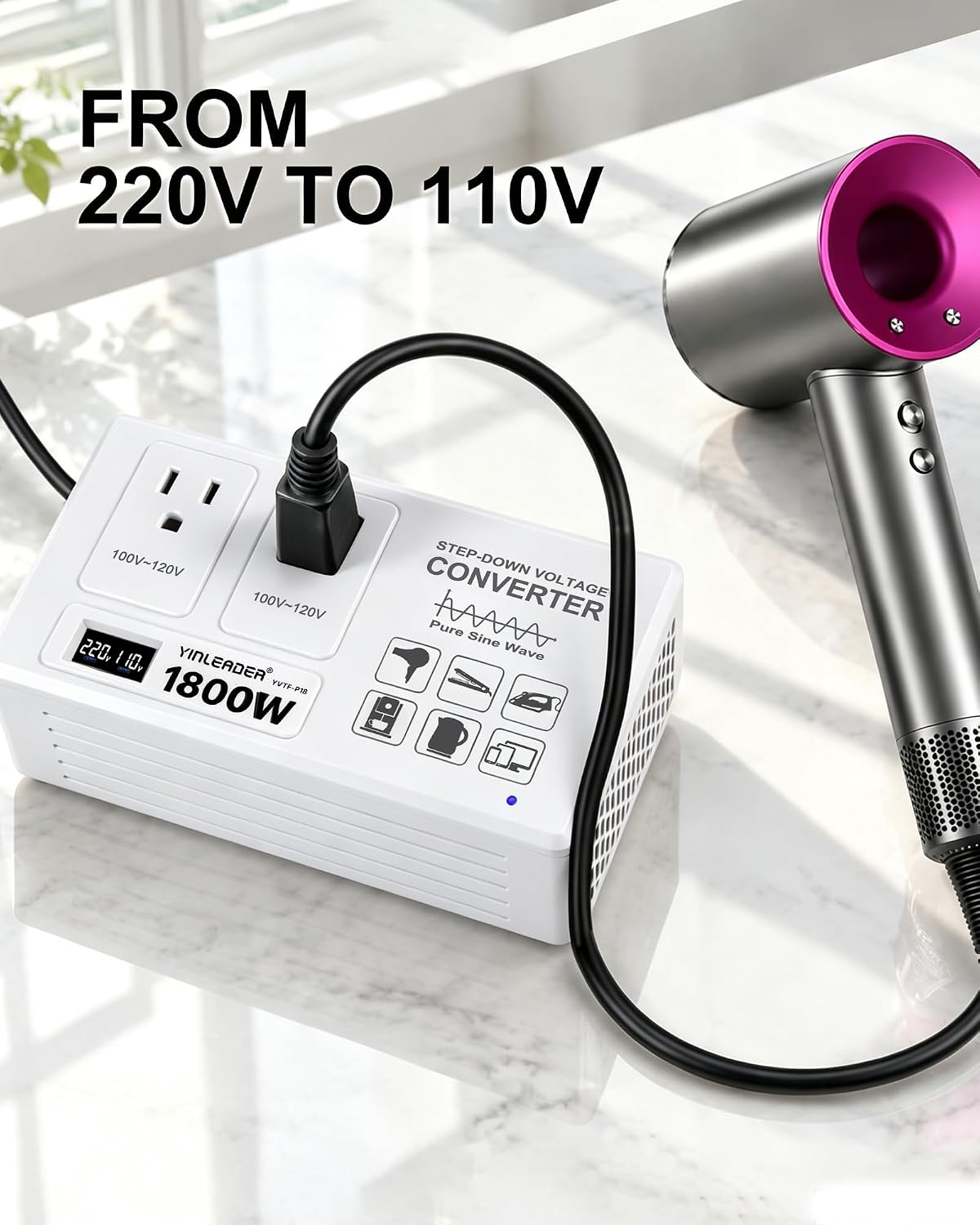 Yinleader Step Down Transformer 220V to 110V Voltage Converter 1800W