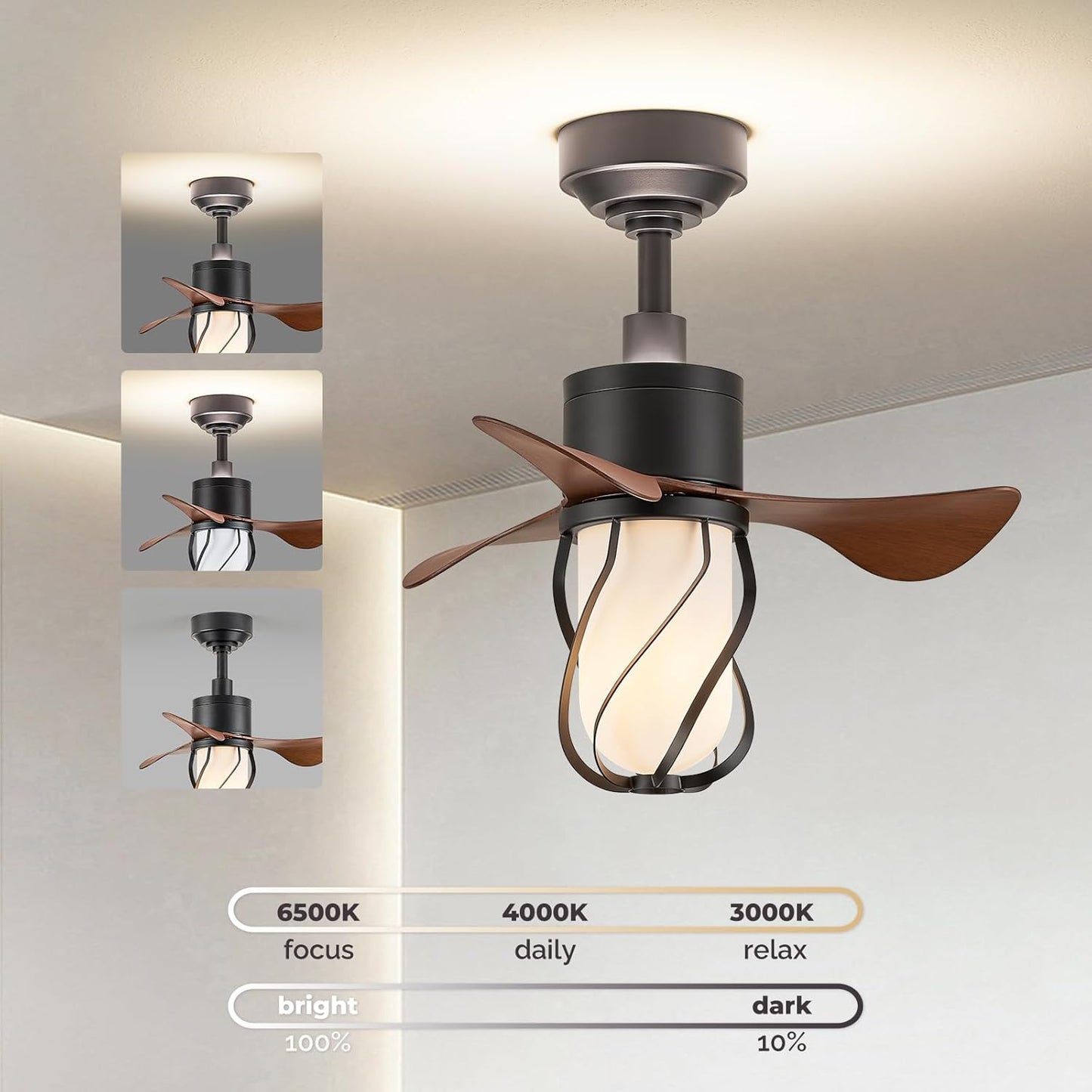 Orison Ceiling Fans with Lights, 22'' Farmhouse Ceiling Fan with Remote and App Control, 3 Reversible Blades Small Ceiling Fan for Bedroom Kitchen