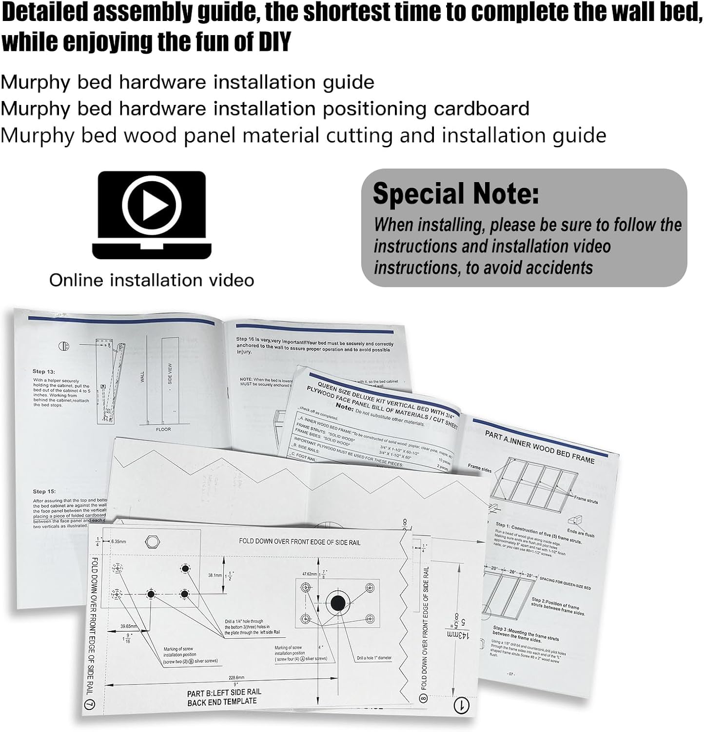 Twin Murphy Bed Hardware Kit, Folding Wall Bed Kit,Horizontal,Easy to Install,Saving Space