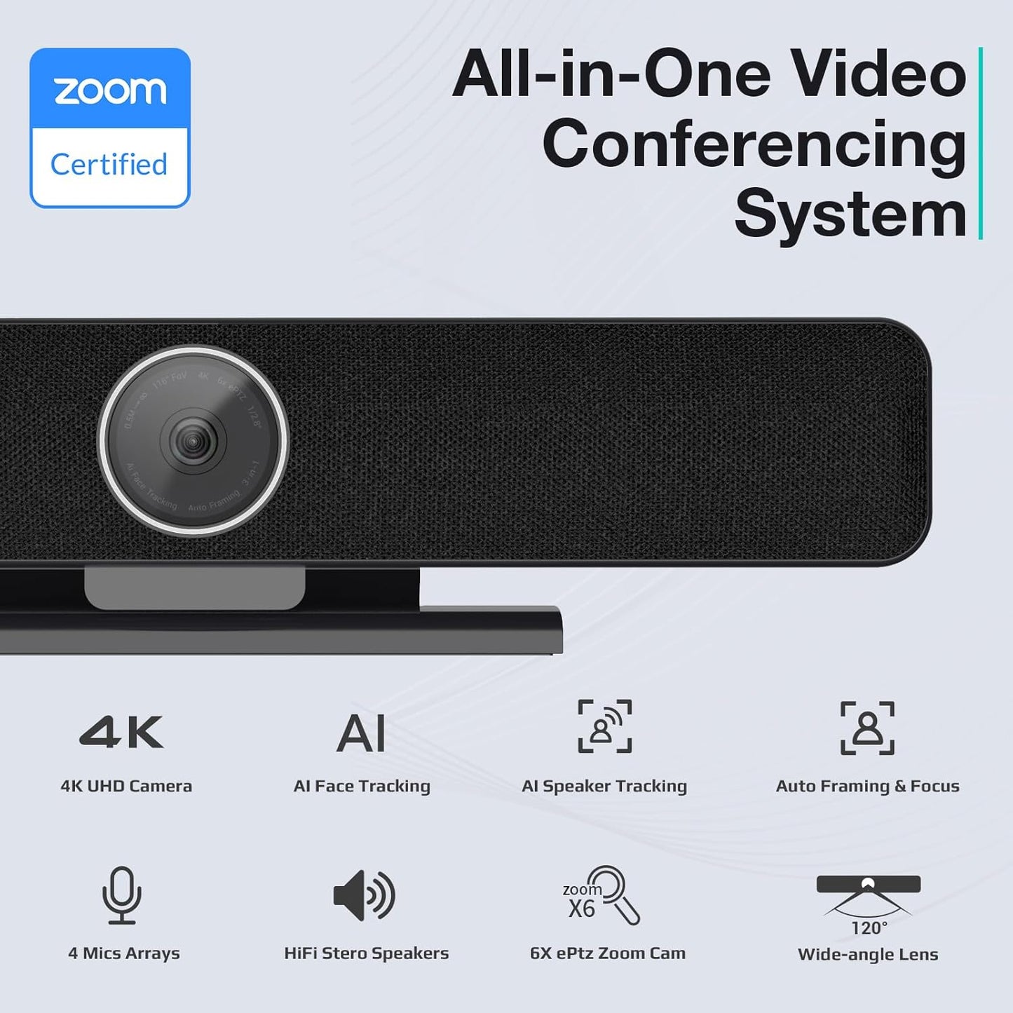 RayBit TB5 Video Conferencing System - Zoom Certificated, Ultra 4K Pro Audio and Video Conference Room Camera with 4 Microphone Arrays & Stereo