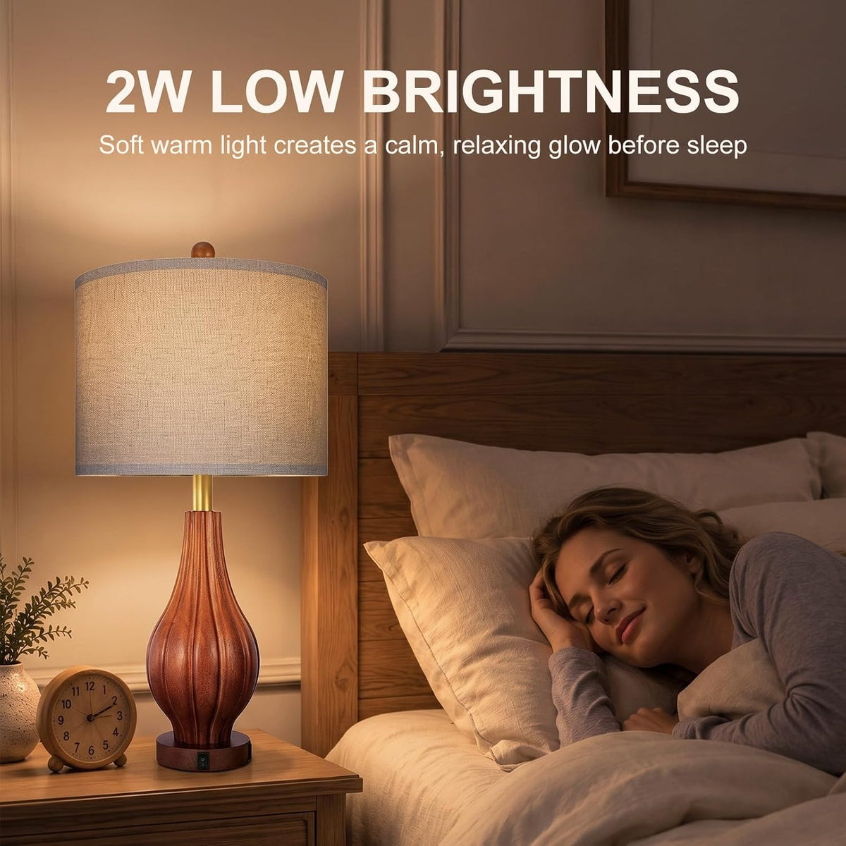 Scenekoy 26.5" Solid Wood Table Lamp Set of 2, 3-Way Dimmable Table Lamp