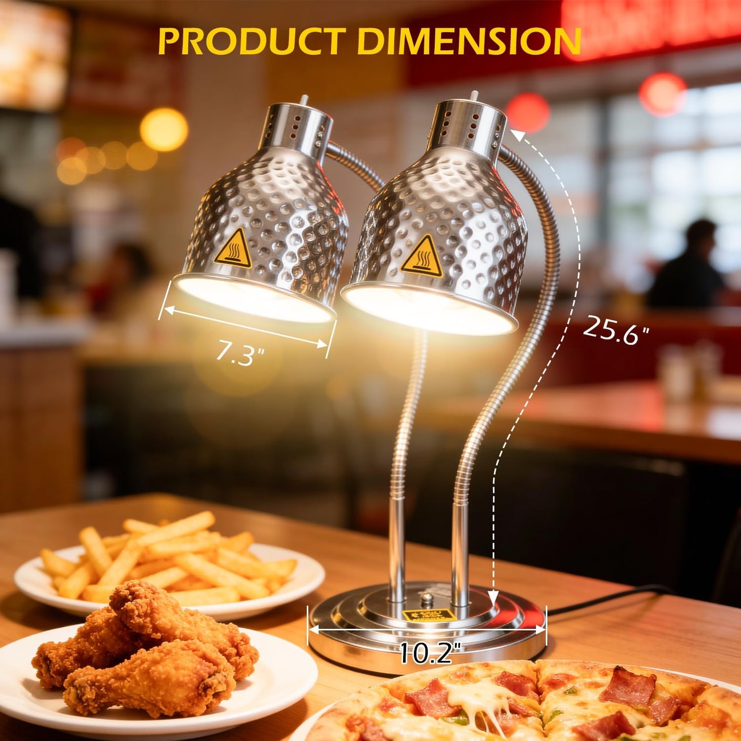 Dyna-Living Food Heat Lamp, 500W Dual-Head Commercial Food Warmer Lamp Portable Electric Heat Lamps for Food Adjustable Catering Warming Lights for Buffet Parties Restaurant Kitchen, Silver