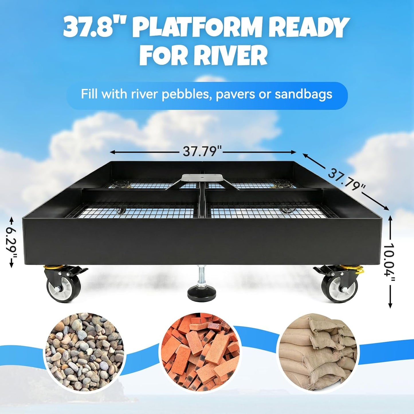 Cantilever Umbrella Base with Wheels, Heavy Duty Patio Umbrella Base Fillable with Stones, Large 37.79 Inch Square Base, Steel Frame Outdoor Stand for Offset Umbrellas