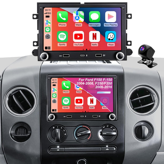 Car Radio for Ford F150 F-150 2004-2008, F250/F350 2006-2016, Mustang 2005-2009, E150/E250/E350 2009-2014, Expedition Explorer 7 Inch Touchscreen Stereo, Wireless CarPlay Android Auto GPS BT FM Camera