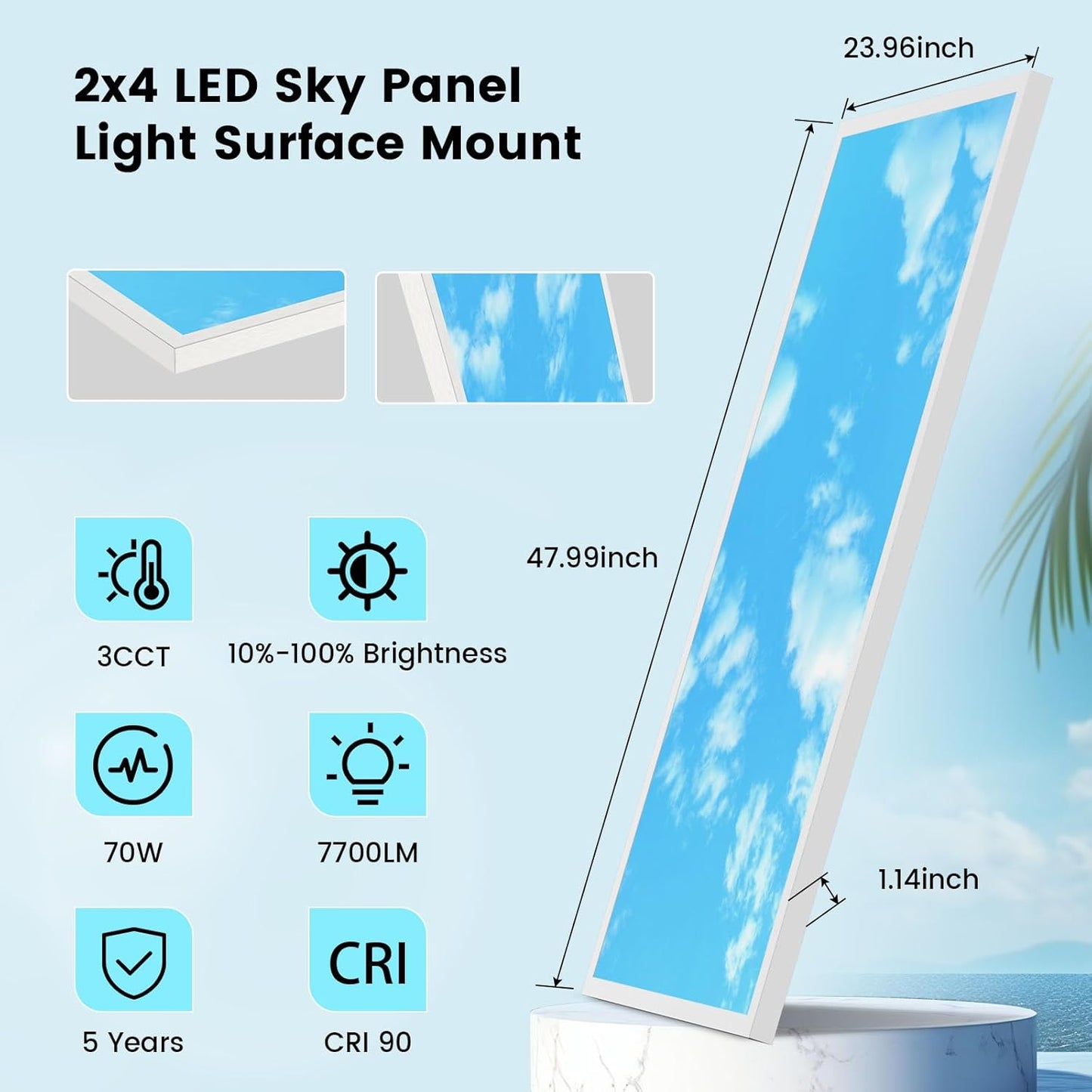 2 Pack 2x2 LED Flat Panel Light Surface Mount 3000K/4000K/5000K Triac Dimming 10%-100% 120V 50W 5500LM 2x2 LED Light Fixture