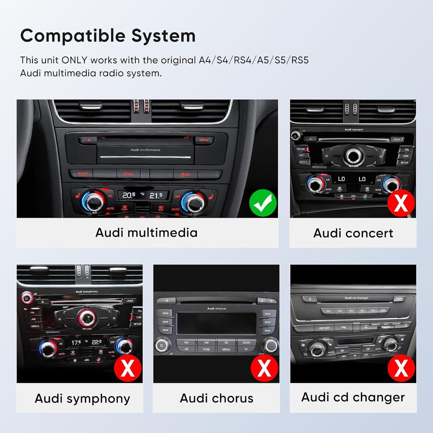 Touch Screen for Audi A4 A5 S4 S5 RS4 RS5(2009-2016) Built in Android Auto CarPlay Bluetooth Upgrade Factory Car Radio Retain Original Stereo Amplifier System (for A4 Multimedia)