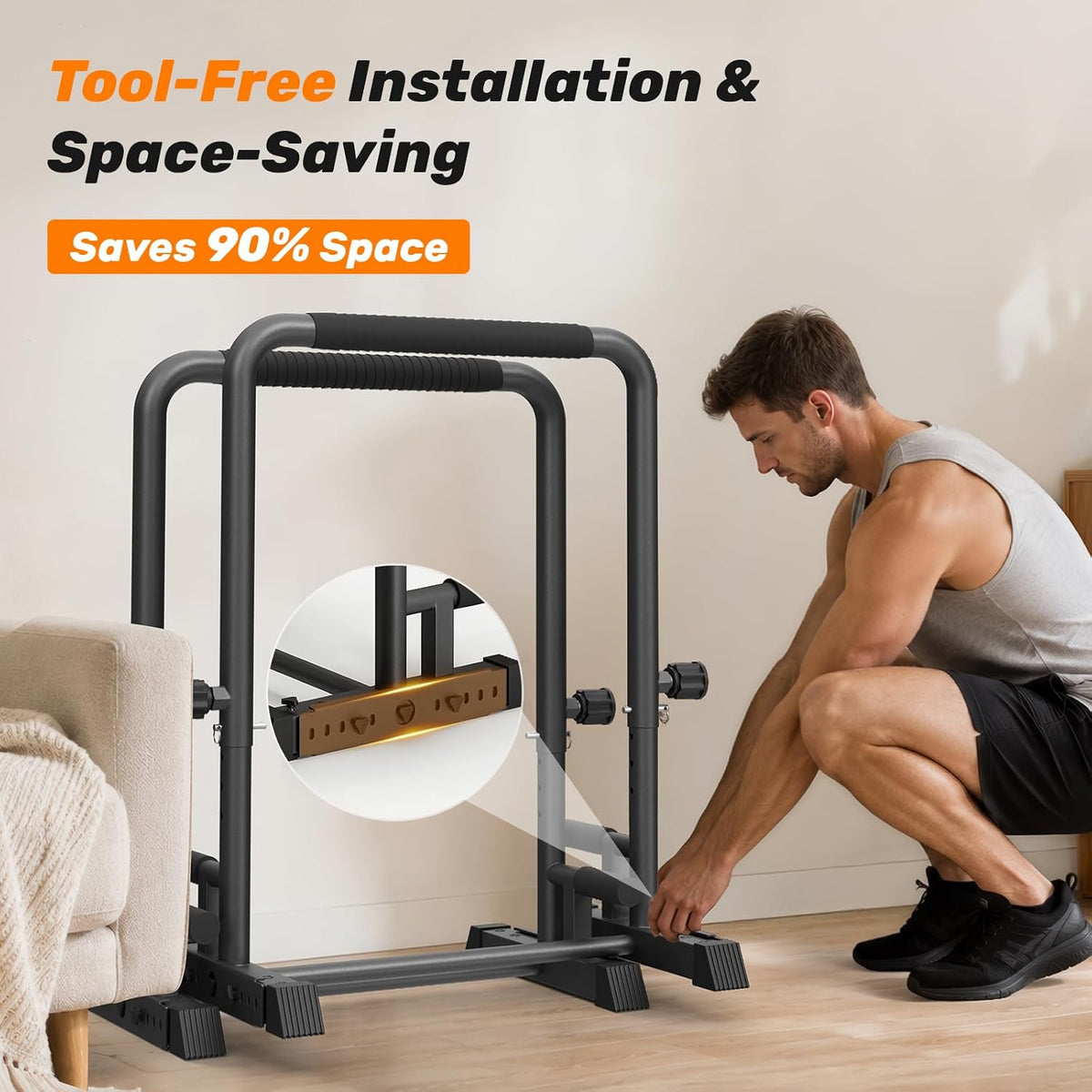 Heavy-Duty Dip Bar for Home Gym, Push Up Parallel Bars, Tool‑Free, 600LBS