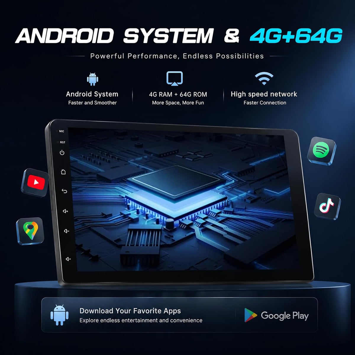 [4G+64G] Car Radio for Ford Transit 150 250 350 2015-2019 | 9 inch Android Touchscreen Stereo with Carplay / Android Auto, GPS, WiFi, Bluetooth, SWC, FM/RDS, EQ, FM/RDS Radio