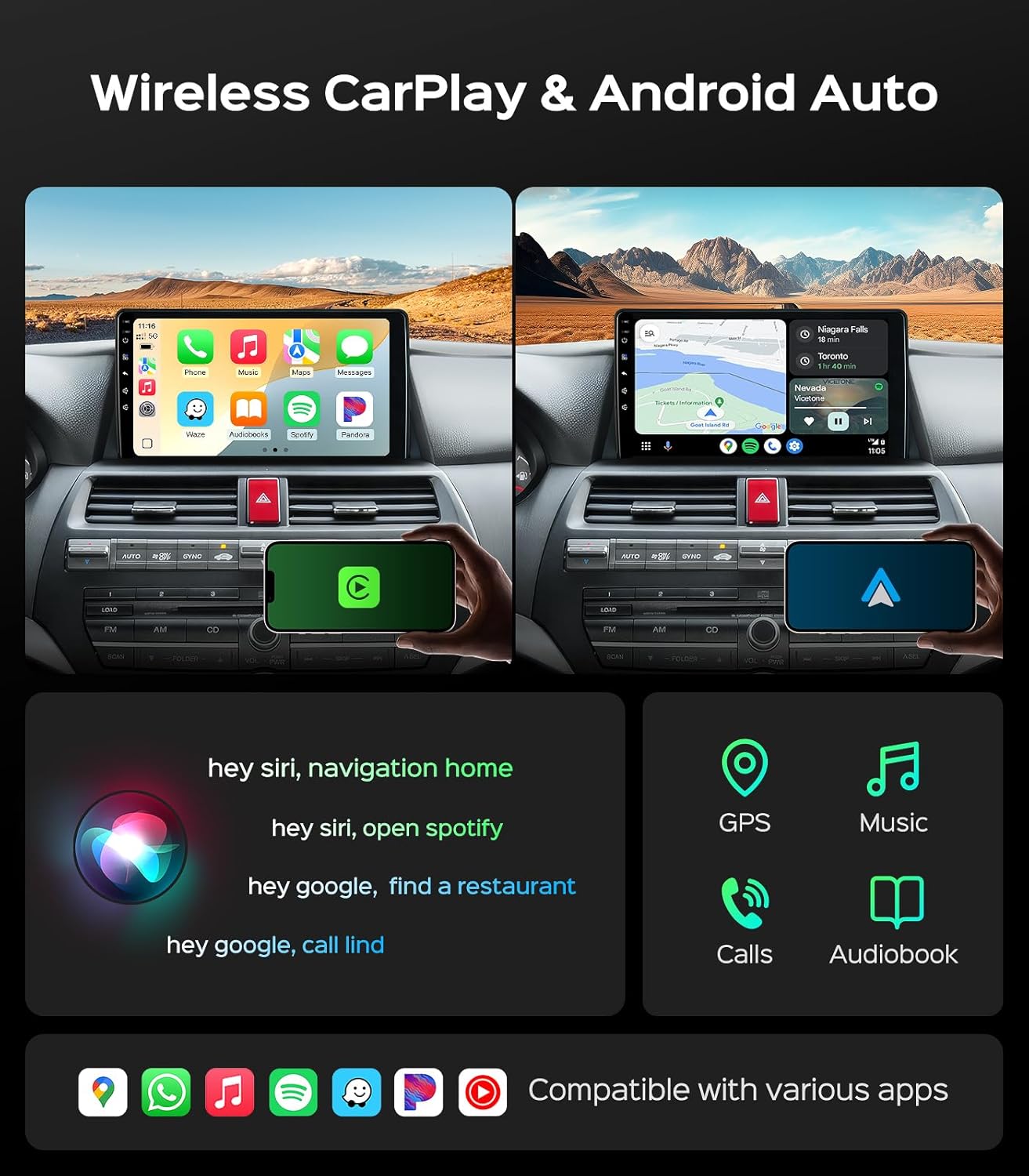 AINAVI 10.2 Inch Car Radio Stereo for Honda Accord 8th 2008-2013 Upgrade 2G+64G IPS HD Touch Screen Wireless CarPlay Android Auto/GPS/SWC/Bluetooth/HD Backup Camera