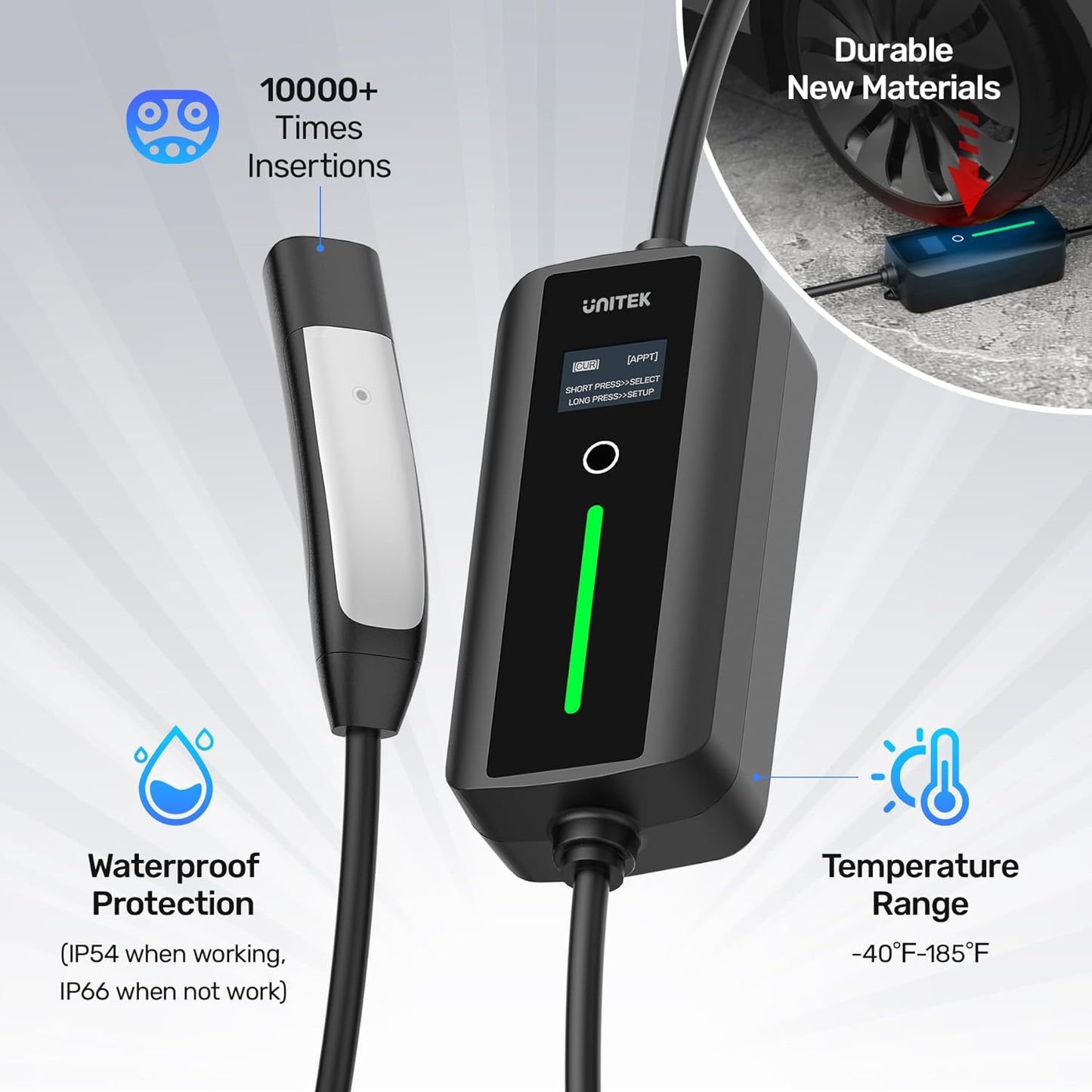 Unitek Level 1 & 2 Tesla Wall Charger - Portable EV Charger for All Tesla, 16Amp 3.5KW 240V Mobile Charger Connector for Tesla, EV Charging Station