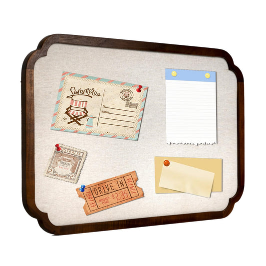 Vintage Arch Scalloped Rectangle Framed Pin Board Linen Display Large Fabric Picture Memo Pin Board for Christmas Gifts Wall Home Office(Scalloped)