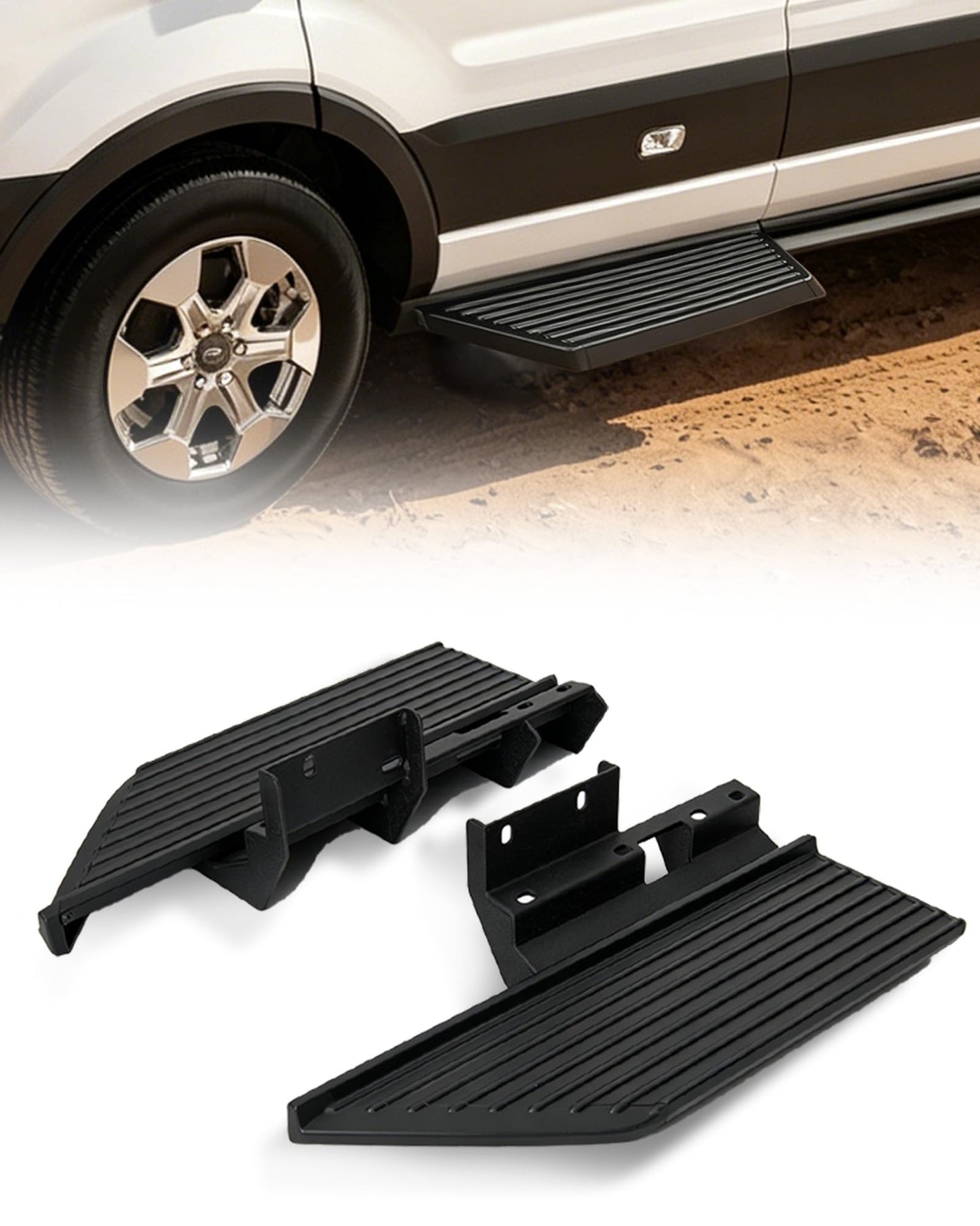 MELIPRON Running Board Fits for Ford Transit 150, 250, 350 Aluminum Rear Side Steps for Van No-Drilling Required