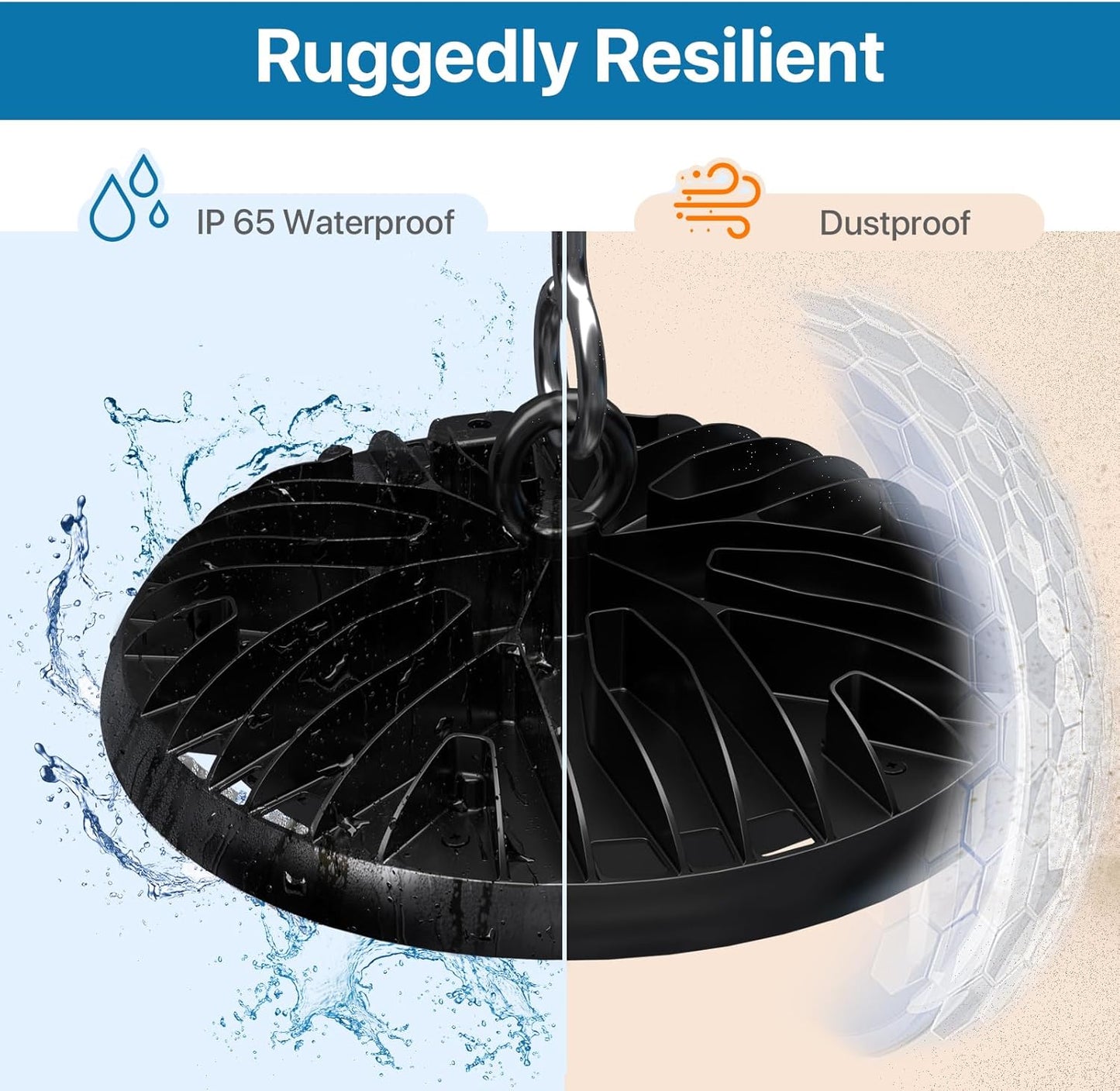 High Bay Lights Commercial: 150W Hi Bay LED Shop Lights for Workshop - Waterproof UFO Light for Damp Places 2-Pack