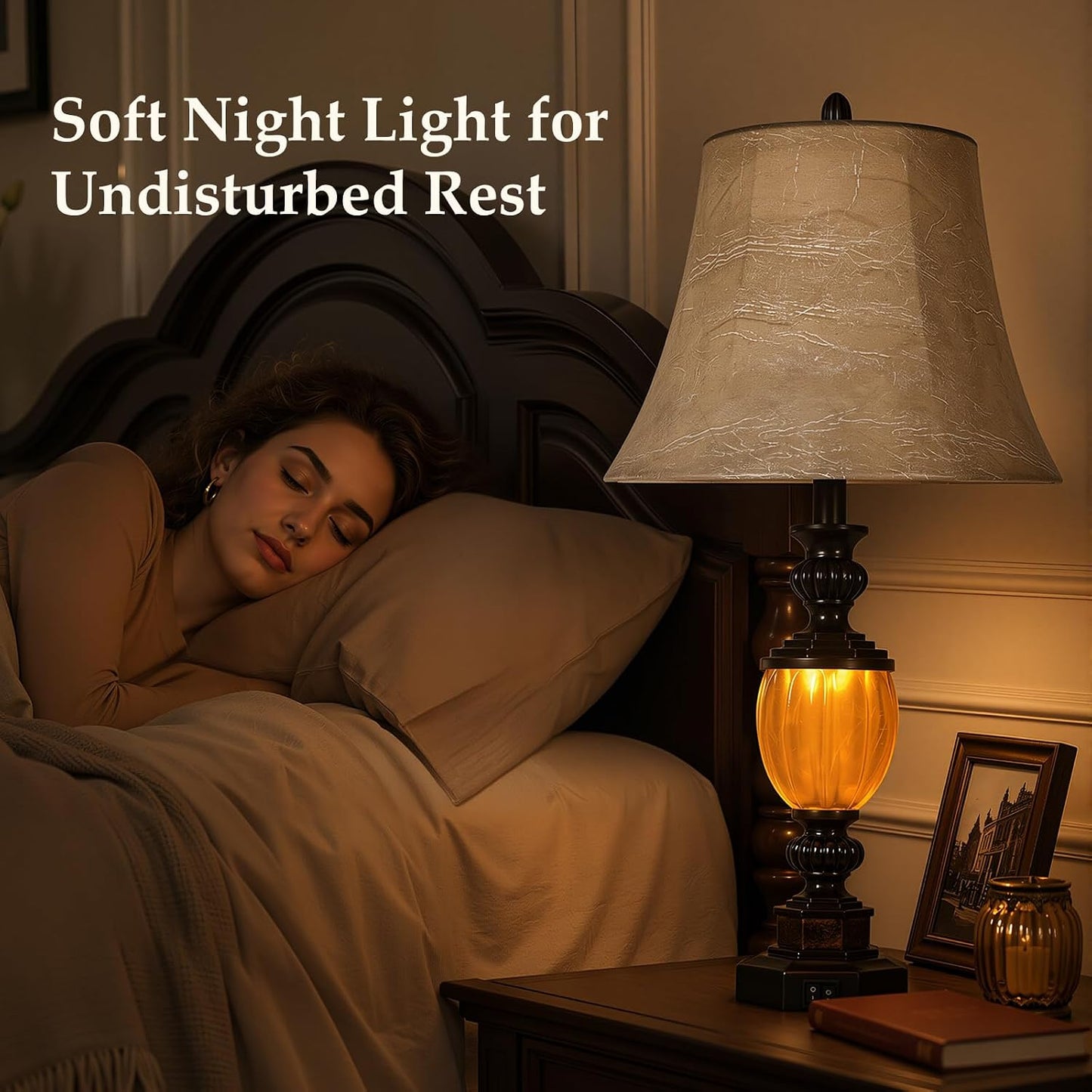 Scenekoy Resin Lamps for Nightstand, Table Lamp Set of 2 with Night Light
