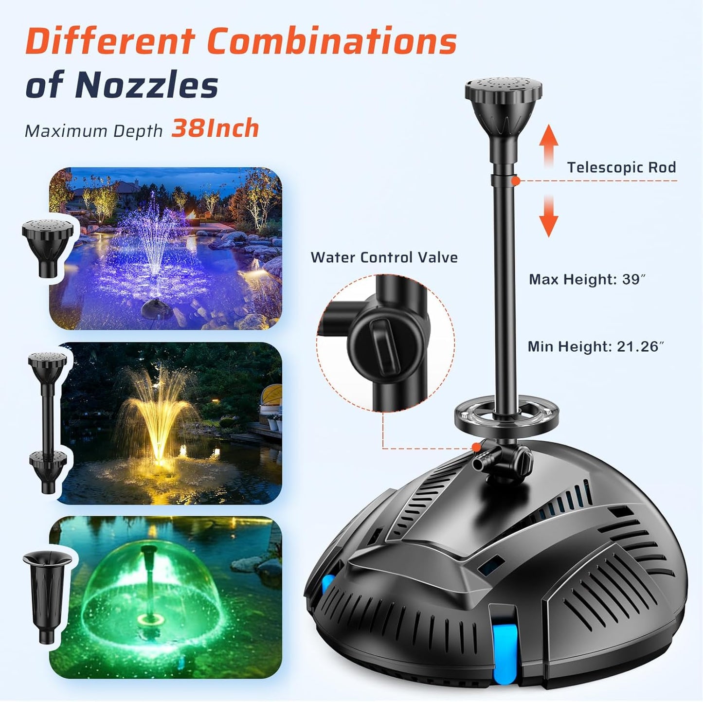 Antfraer Pond Filter with U-V Clarifier, 660GPH Pond Pump and Filter Kit & RGB LED Lights, All-in-One Submersible Pond Fountain for Outdoor Ponds, Koi Ponds, Water Gardens with Remote Control With Remote RGB Lights