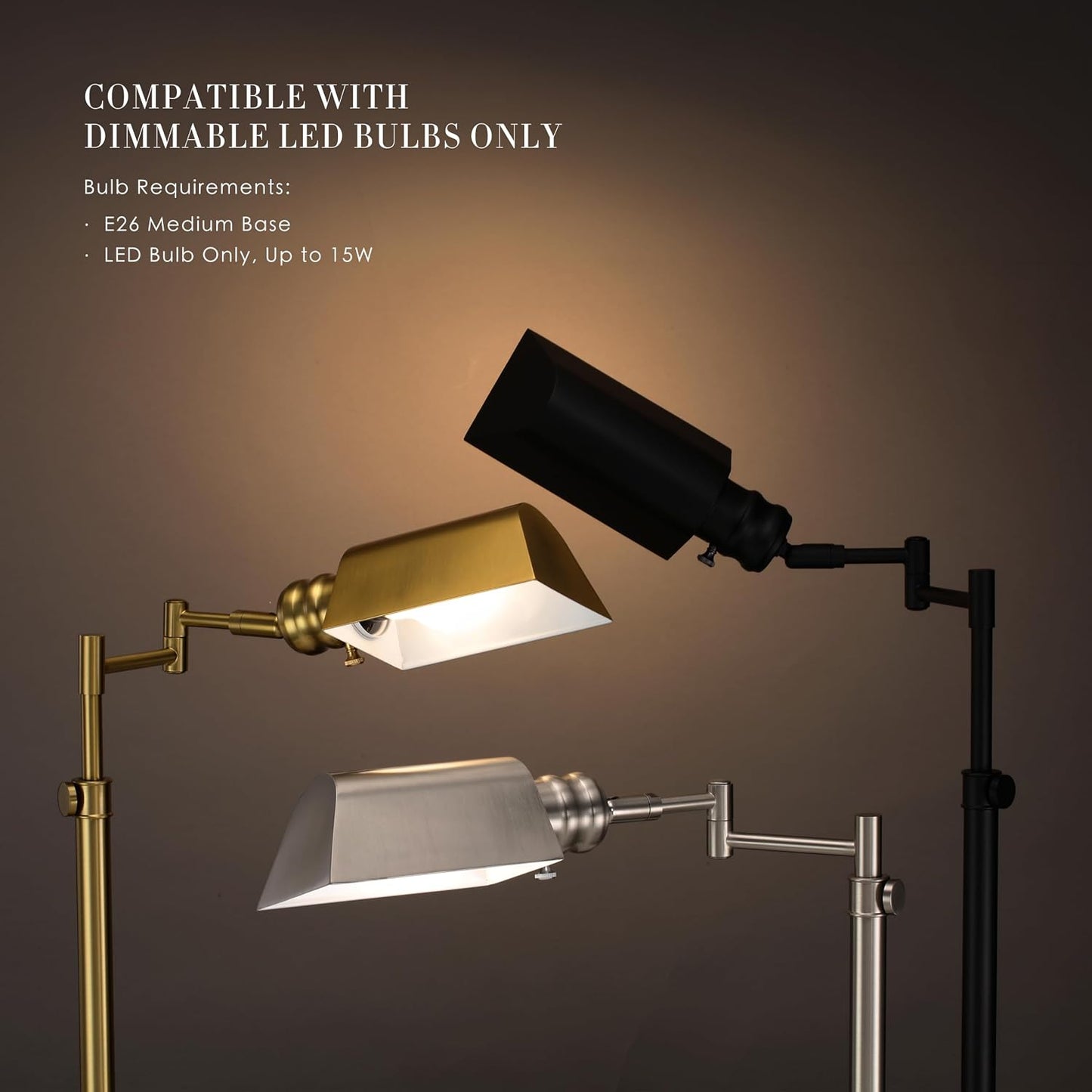 O'Bright Arcadia Pharmacy Desk Lamp | E26 Socket, Built-in Dimmer, Full Range Dimming, Adjustable Height, Swing Arm, Rotatable Lampshade, All-Metal Construction Antique Brass