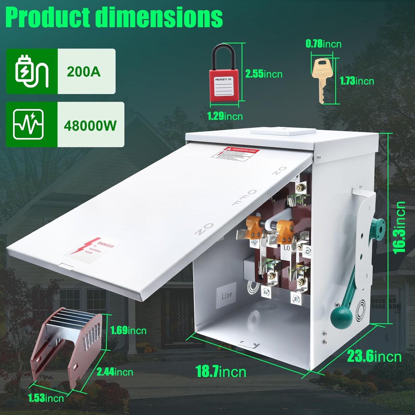 200A Generator Transfer Switch, General Duty Double-Throw Safety Switch 48000W, 120/240-Volt Manual Transfer Switch, Compact Design, NEMA 3R, Rainpr