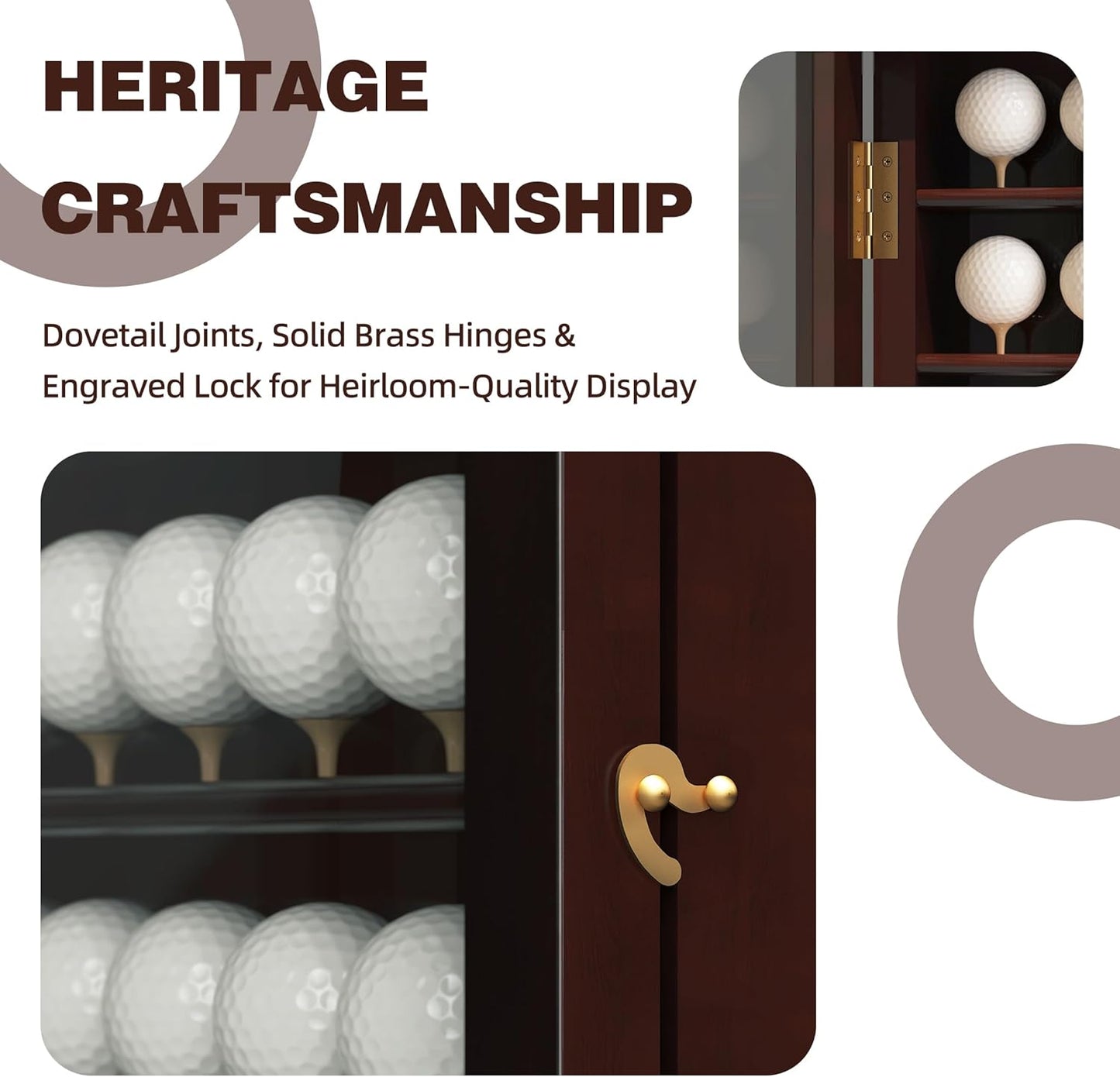 MR 63 Golf Ball Display Case, Executive Golf Ball Cabinet, Wall Mount Golf Ball Shadow Box with Wood Tees, Wall Rack Holder Solid Wood Frame with 98% UV Protection Lockable Acrylic Glass Door