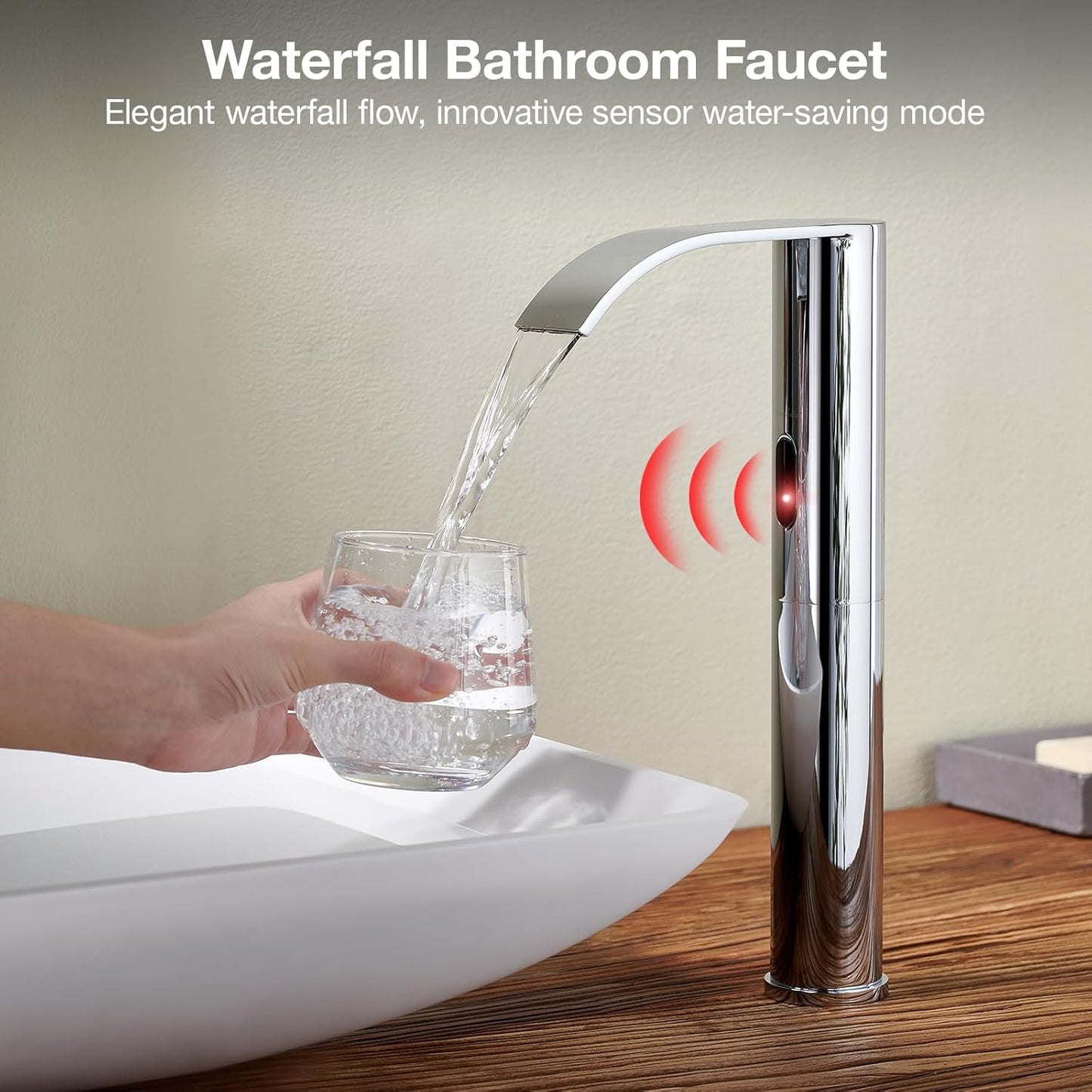 Charmingwater Touchless Bathroom Sink Faucet, Waterfall Vessel Bathroom Faucet with Automatic Sensor, Hands Free