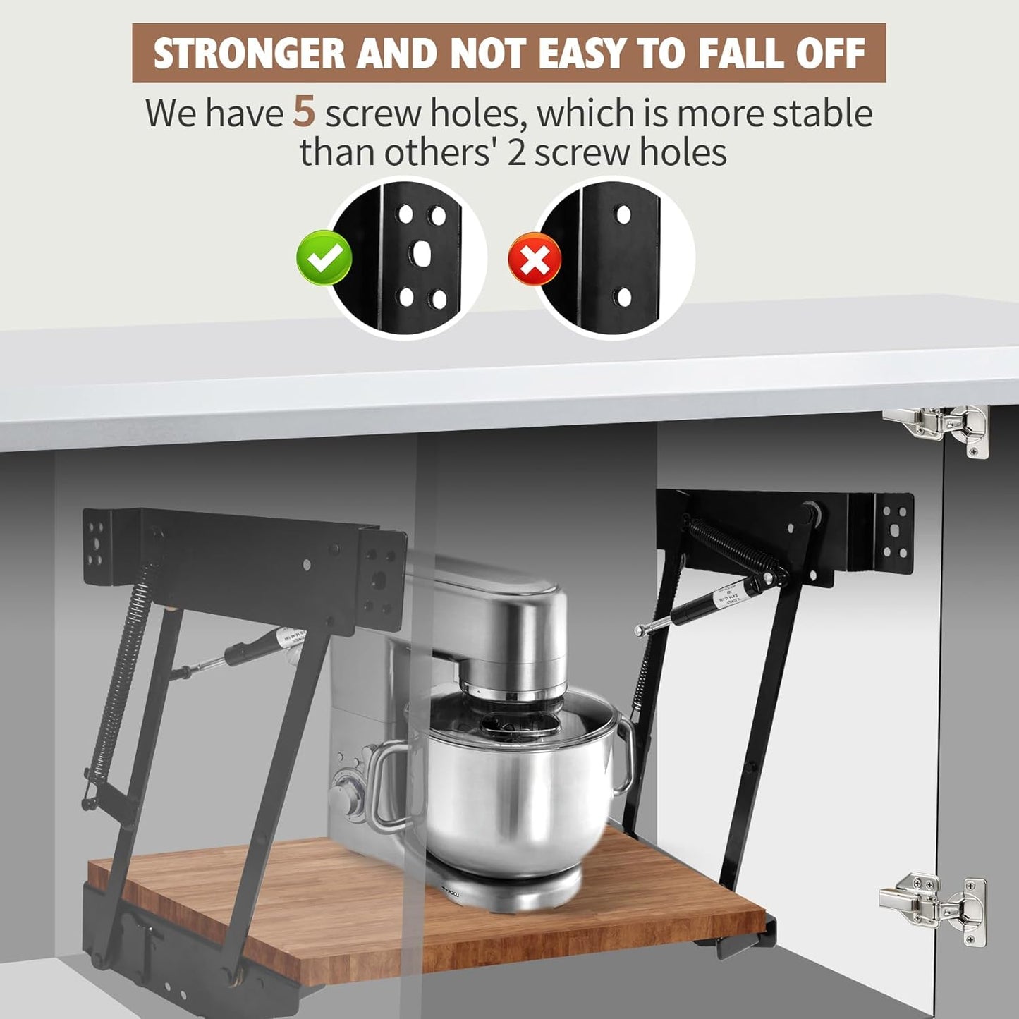 Mixer Lift for Cabinet, Appliance Lift with Soft-Close, Space-Saving Design, Locking Mechanism, Holds Up to 60 LBS, Zinc Finish, for Small Kitchen