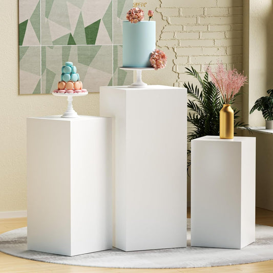 3PCS Square White Metal Display Pedestal Stand for Various Occasions