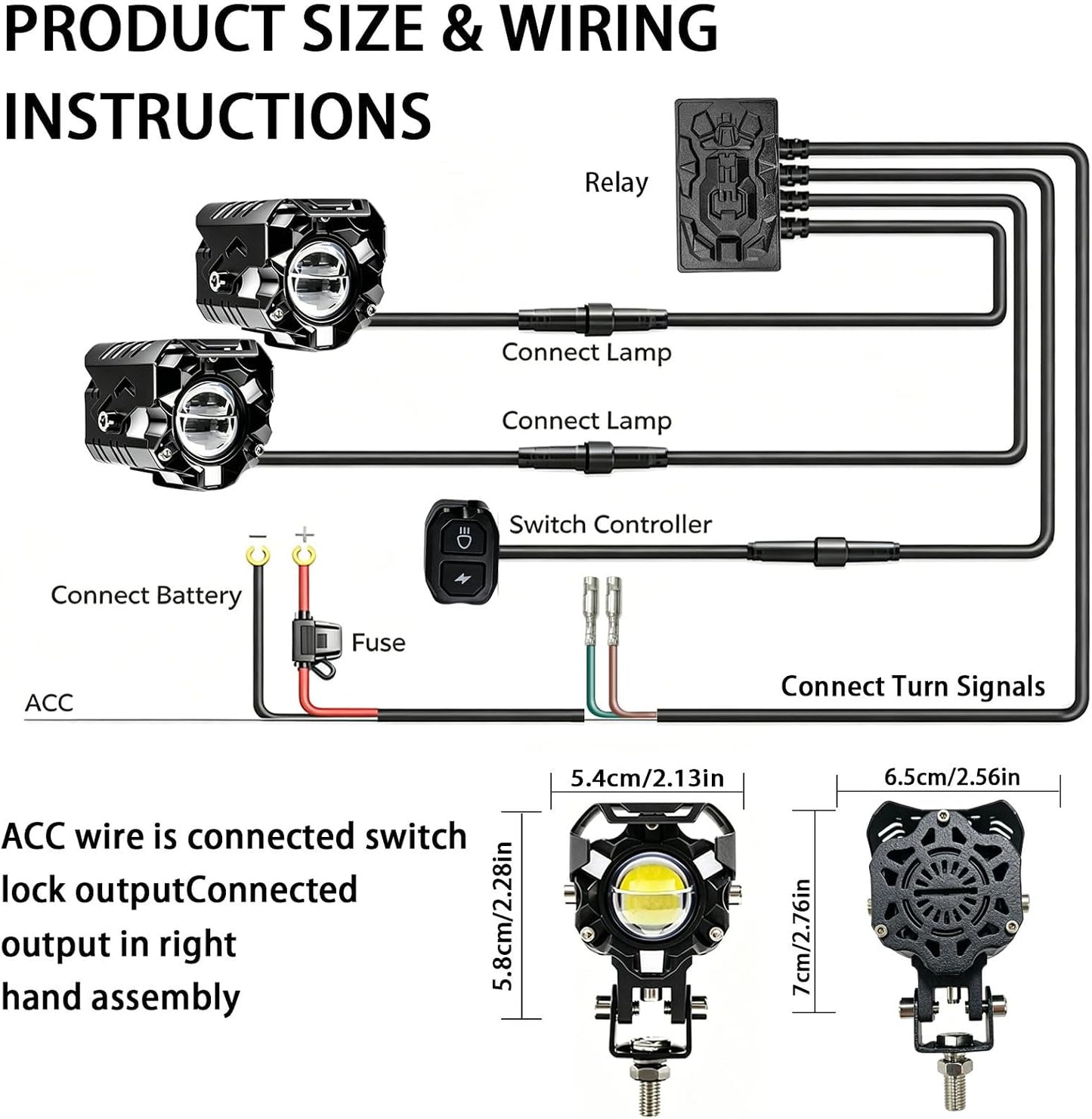 15000LM Motorcycle Driving Lights, Dual-Lens LED Fog Light Kit with Cooling Fan, Wireless & Inline Switch, External Driver, Quick-Release Connector, IP68, 5 Modes & Turn Signal (JRY13)