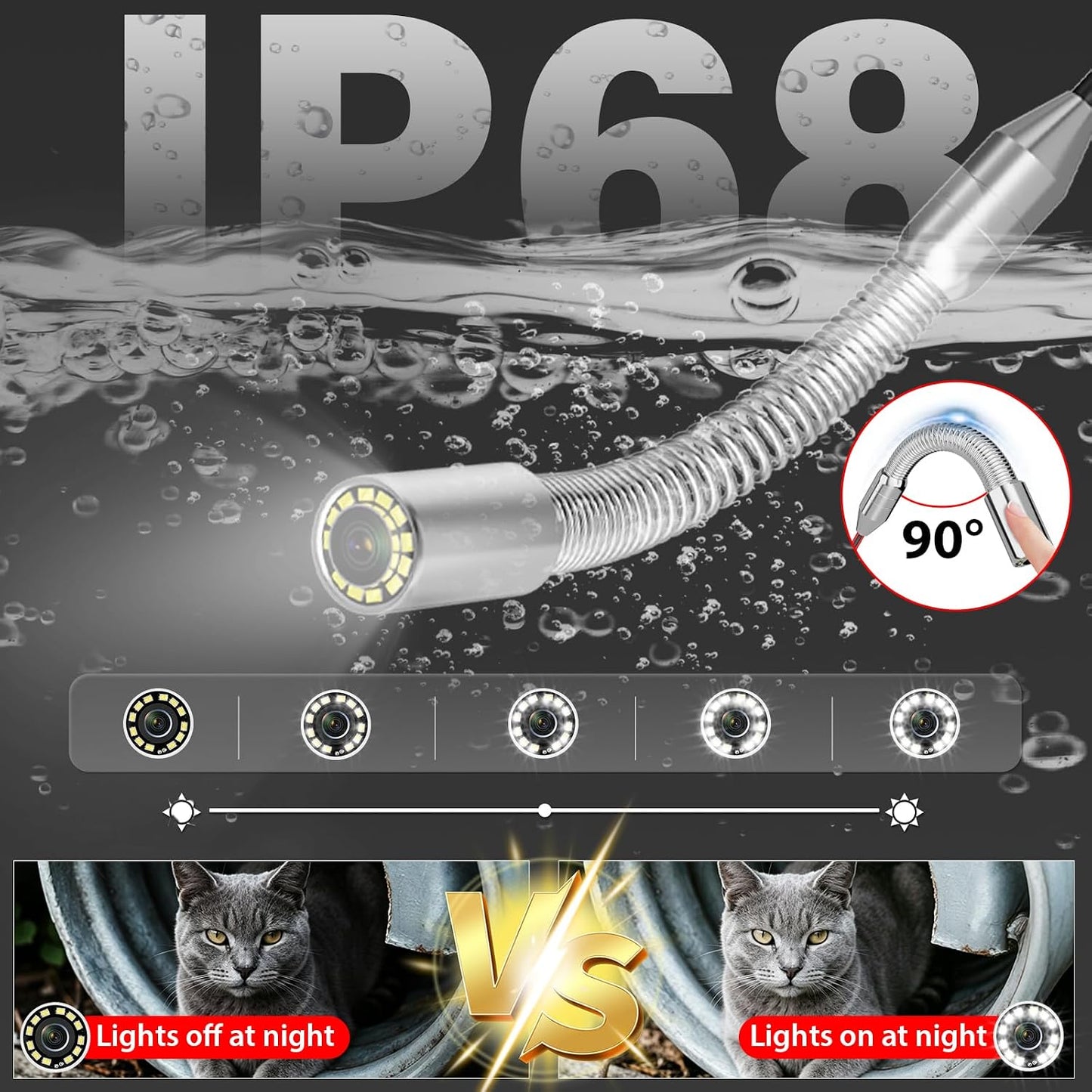 Sewer Camera with 512Hz Locator,7 Inch Pipe Inspection Camera, 50m/165ft Cable, DVR Video Audio, Distance Counter for Self-Leveling Drain Plumbing Snake with 12 Lights for IP68