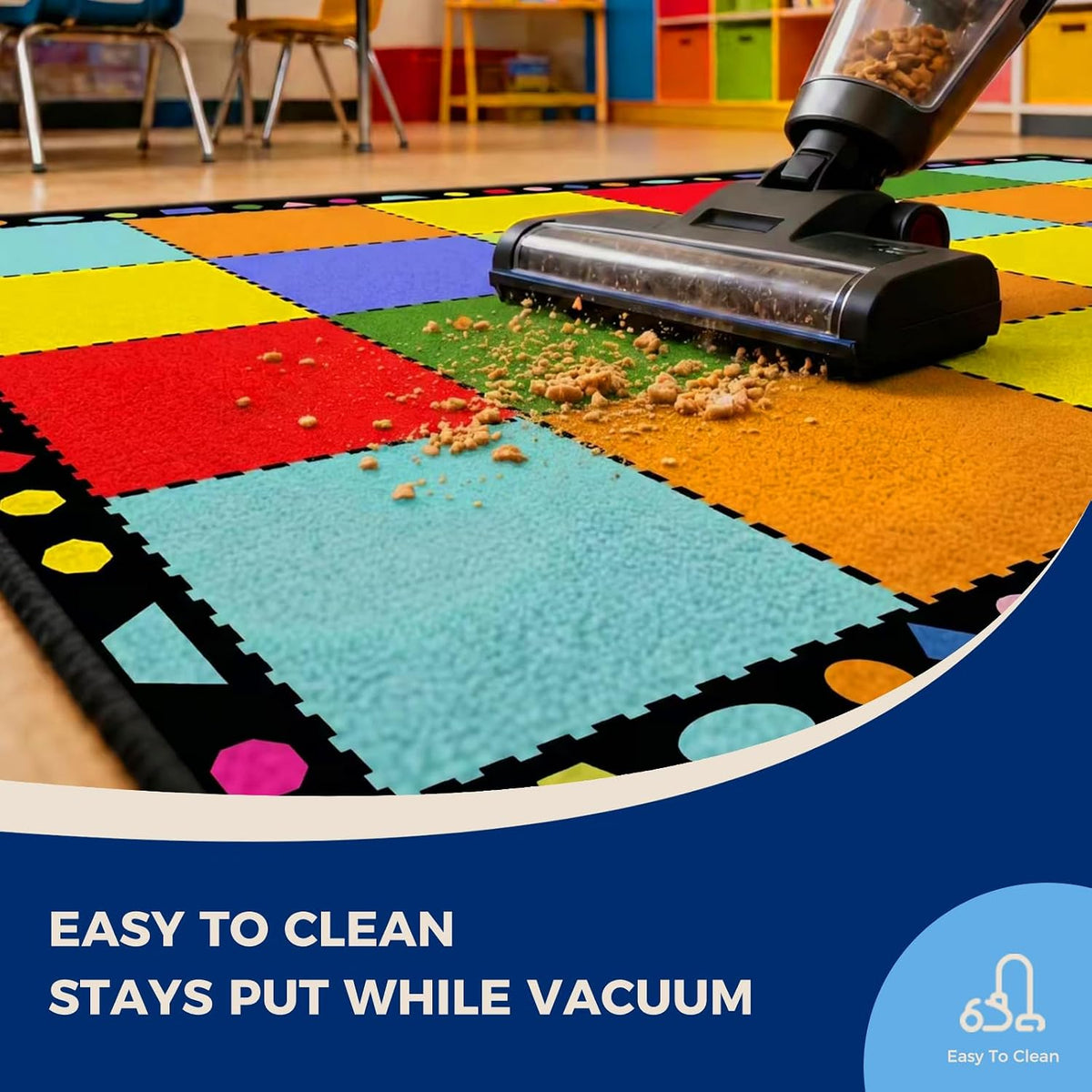 Booooom Jackson Classroom Rug - 5'x7'6'' Blocks Border Seating Rug Preschool Classroom Carpet, Non-Slip & No-Trip Edges, Vibrant Colors for Kids Playroom Floor Mat
